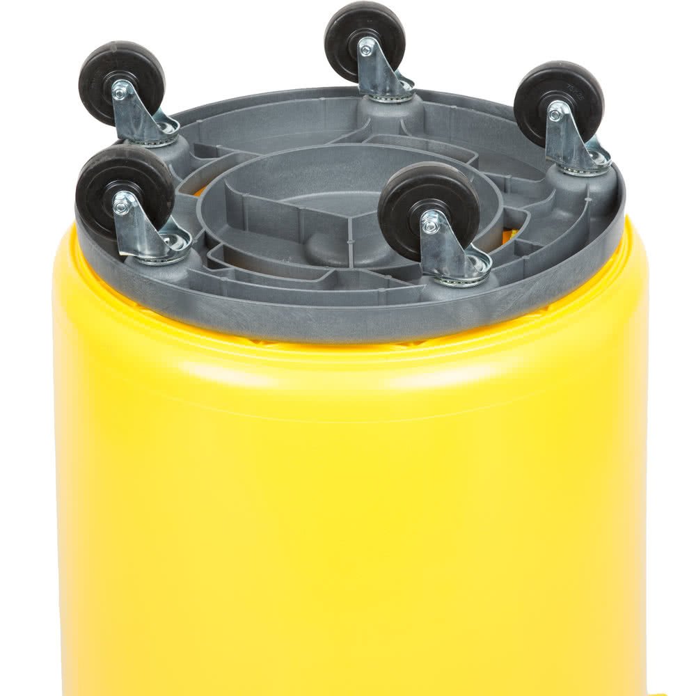 TableTop King 44 Gallon Yellow Trash Can with Lid & Dolly Kit - Heavy Duty Commercial Waste Bin for Office, Restaurant, and Outdoor Use