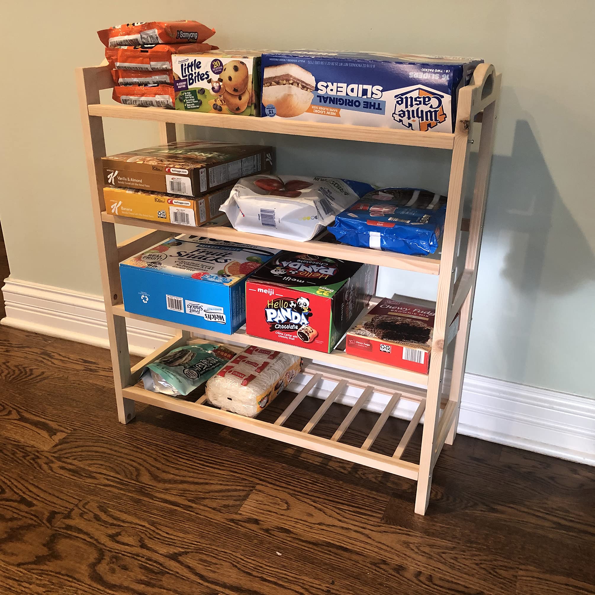 FixtureDisplays® 4-Tier Wooden Shoe Rack & Book Cart - Multi-Purpose Storage Organizer for Shoes, Plants, Books | Perfect for Closet, Living Room, Bedroom & Office Organization