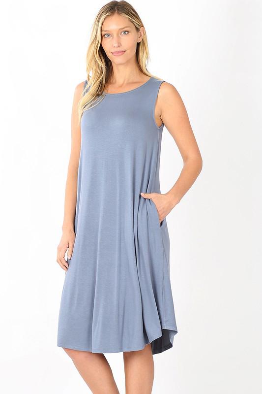 Plus Size Knee Length Tank Dress with Pockets - Flowy Summer Casual Dress for Women, Perfect for Beach, Vacation and Everyday Wear