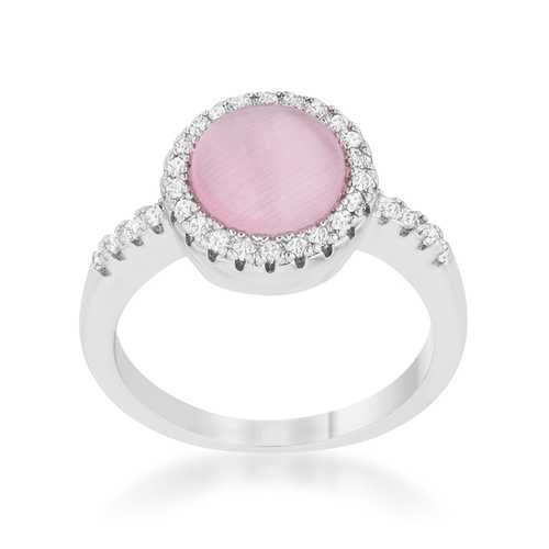 0.3ct CZ Pink Cat's Eye Rhodium Plated Classic Ring for Women - Elegant Jewelry Gift for Valentine's Day, Anniversary & Special Occasions