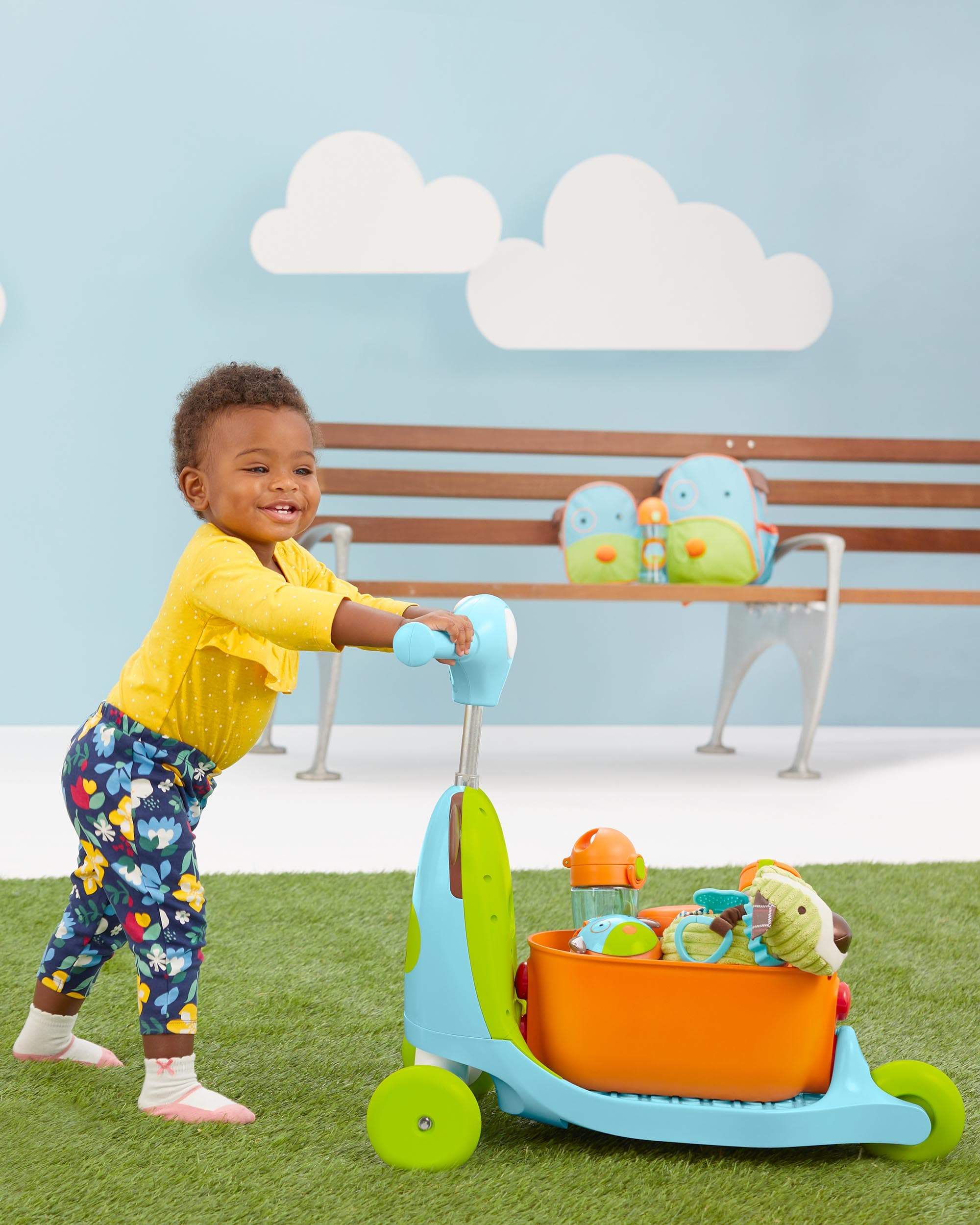 Skip Hop Zoo 3-in-1 Ride-On Baby Walker, Toddler Scooter & Push Toy - Fun Learning Activity for Indoor & Outdoor Play