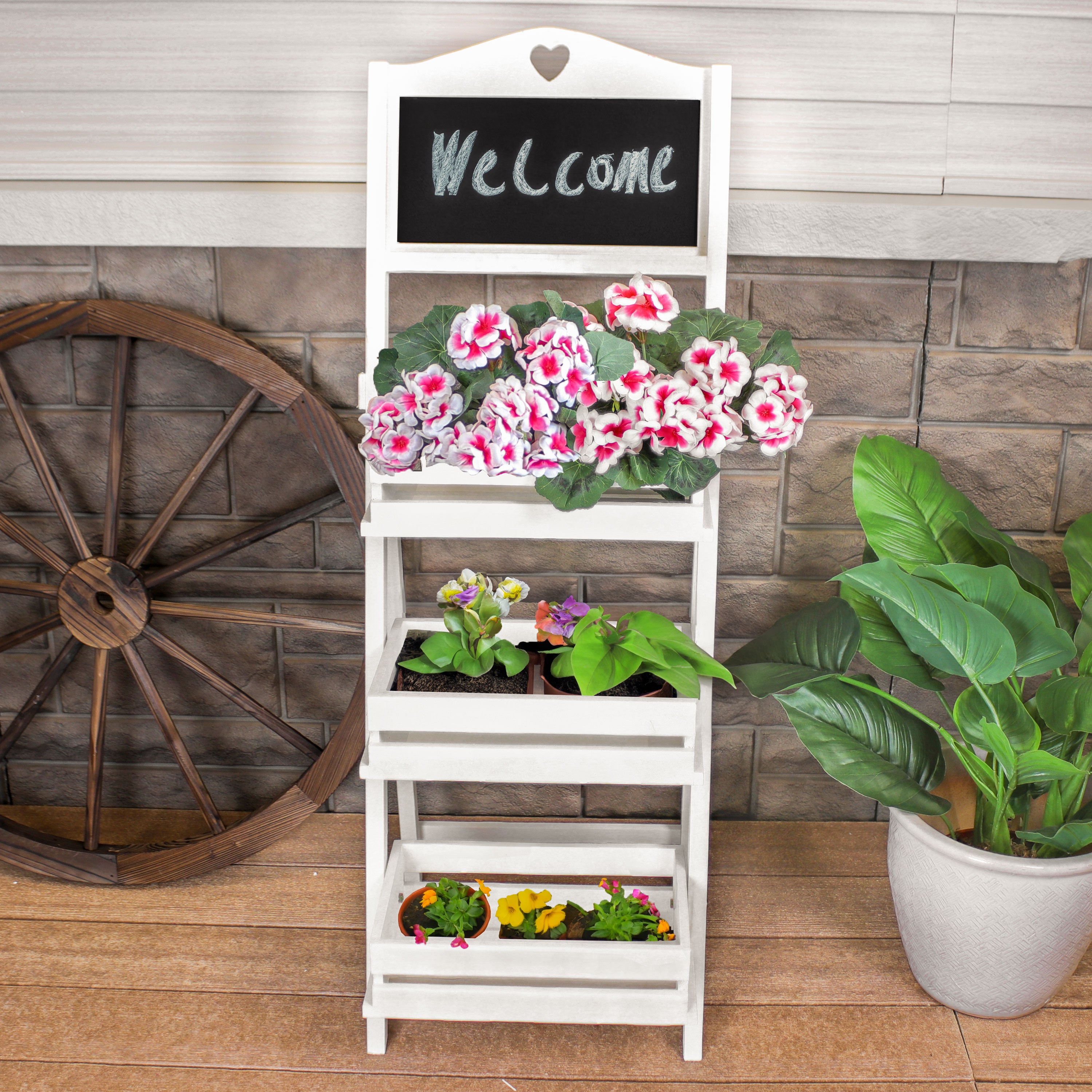 3-Tier Wooden Plant Stand with Chalkboard - 41