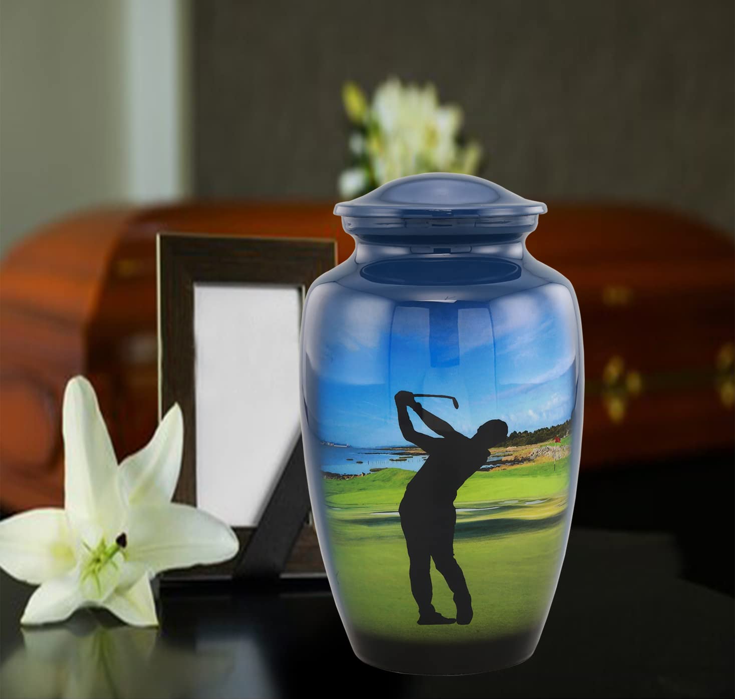 Golf Cremation Urn for Ashes - Hand Painted Classic Golfer Memorial Urn with Velvet Bag (Large) - Perfect for Honoring Golf Lovers & Displaying at Home or Memorial Services