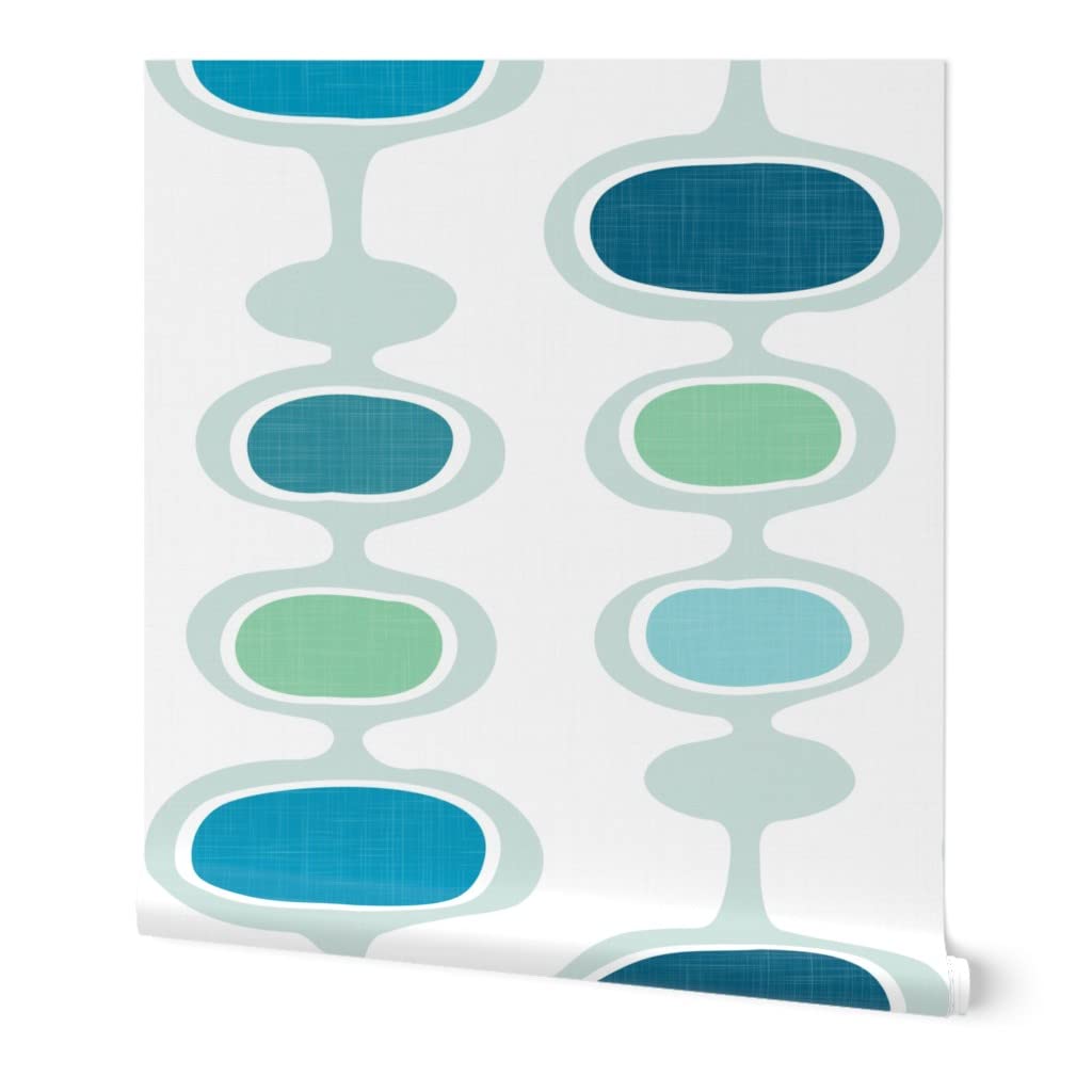 Removable Wallpaper 9ft x 2ft - Vintage Palm Leaf & Retro Bubbles Design, Jade Green Abstract Peacock Pattern, Pre-Pasted Peel & Stick Wallpaper for Bedroom, Living Room, Office Decor | Easy to Apply & Remove