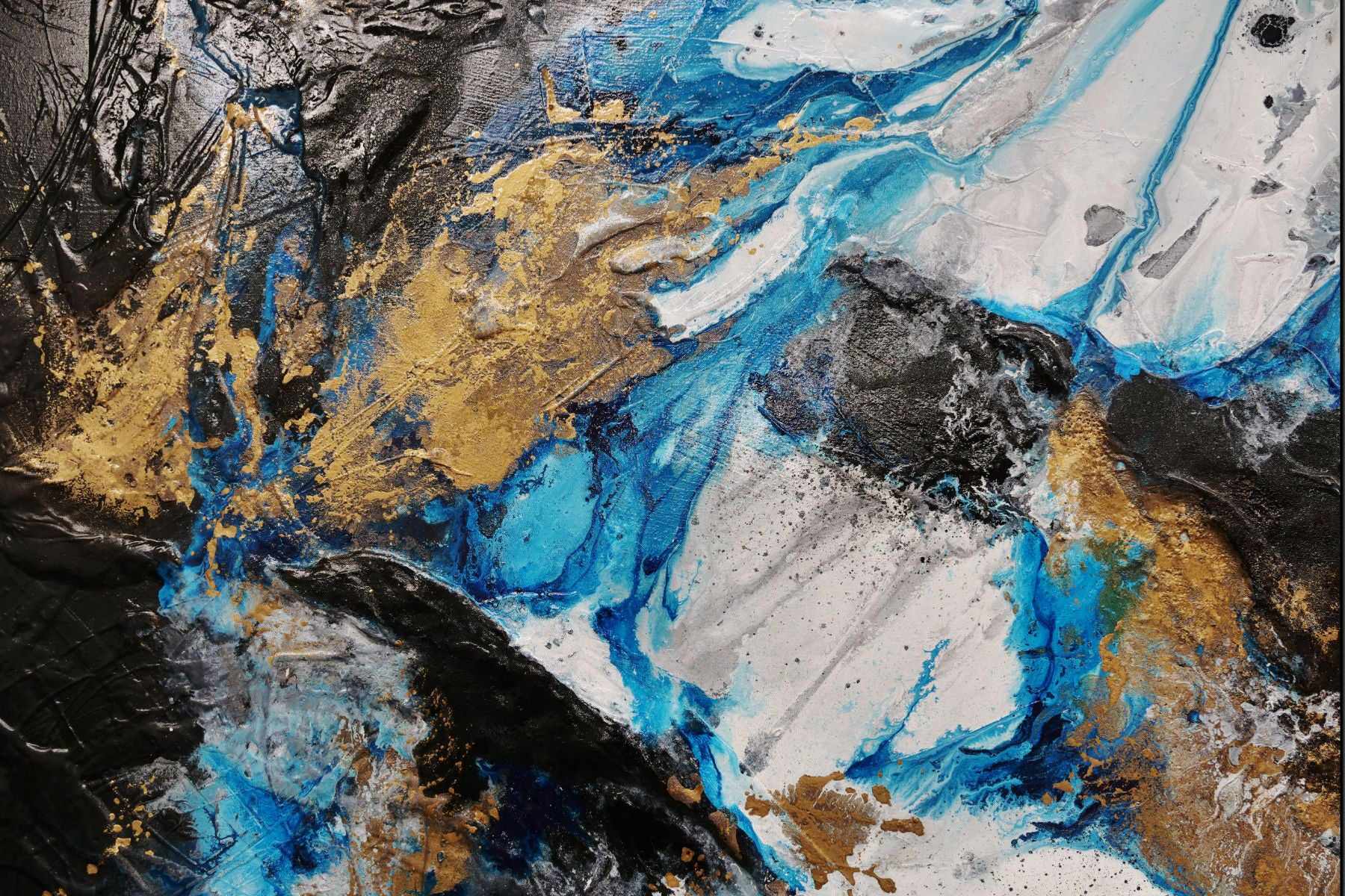 250cm x 150cm Blue White Textured Abstract Painting - Cobalt Barracuda - Modern Wall Art for Living Room, Bedroom & Office Decor