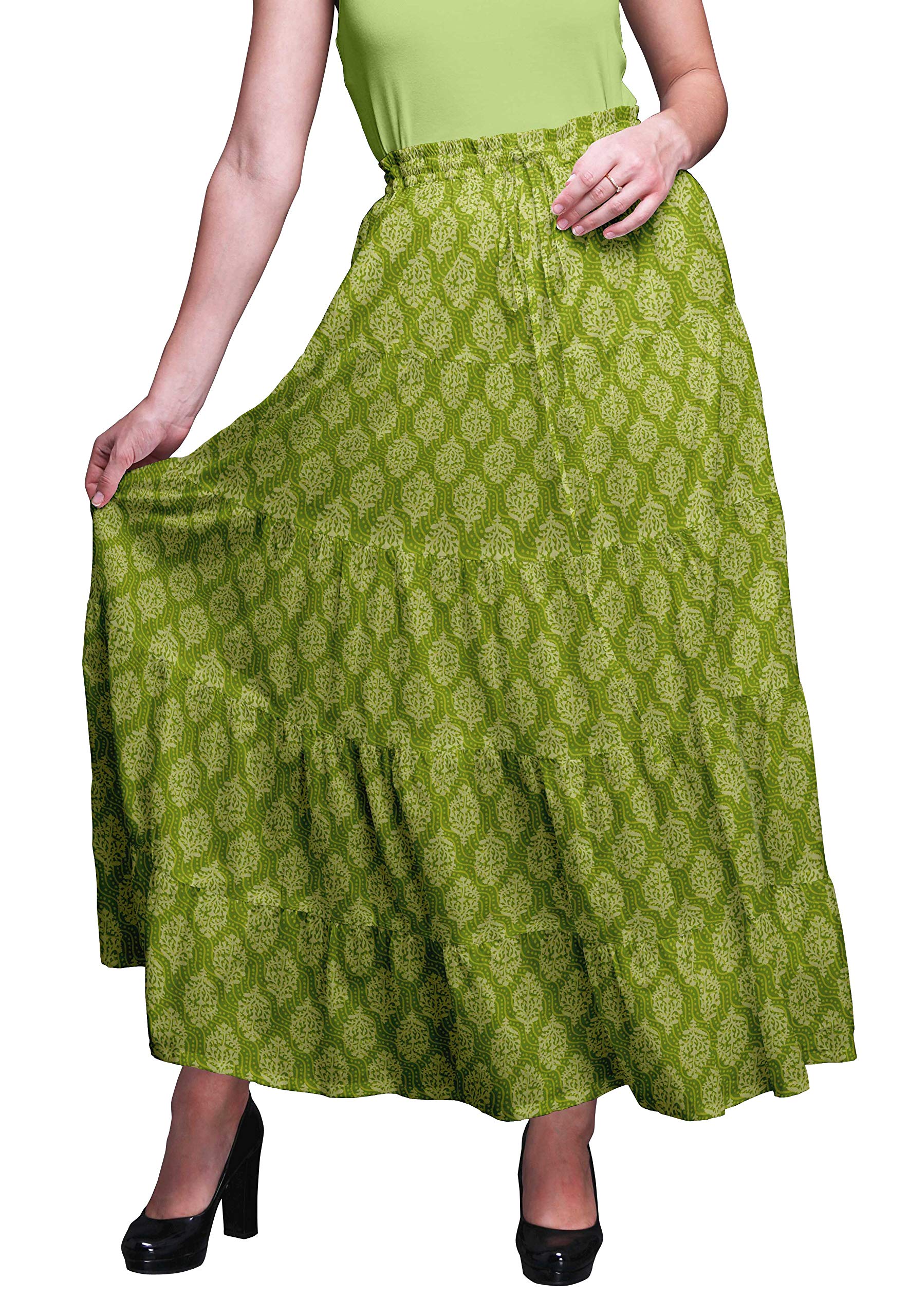 Bimba Printed Long 5-Tier Cotton Skirt for Women | Boho Maxi Skirt | Perfect for Beach Vacations, Music Festivals & Summer Outfits