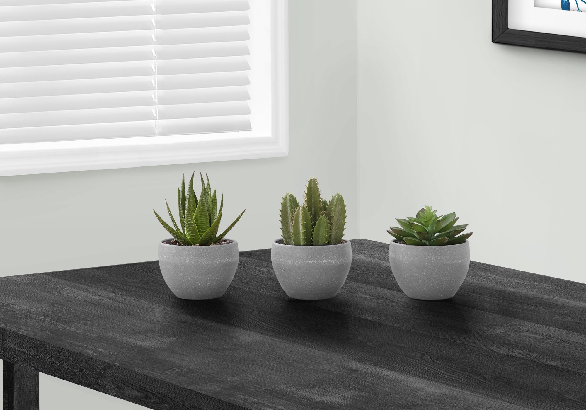 Artificial Succulent Plants Set of 3 - 6 Inch Tall Indoor Fake Plants in Grey Cement Pots for Home Office Desk Decor | Low Maintenance Housewarming Gift for Modern Home Decor