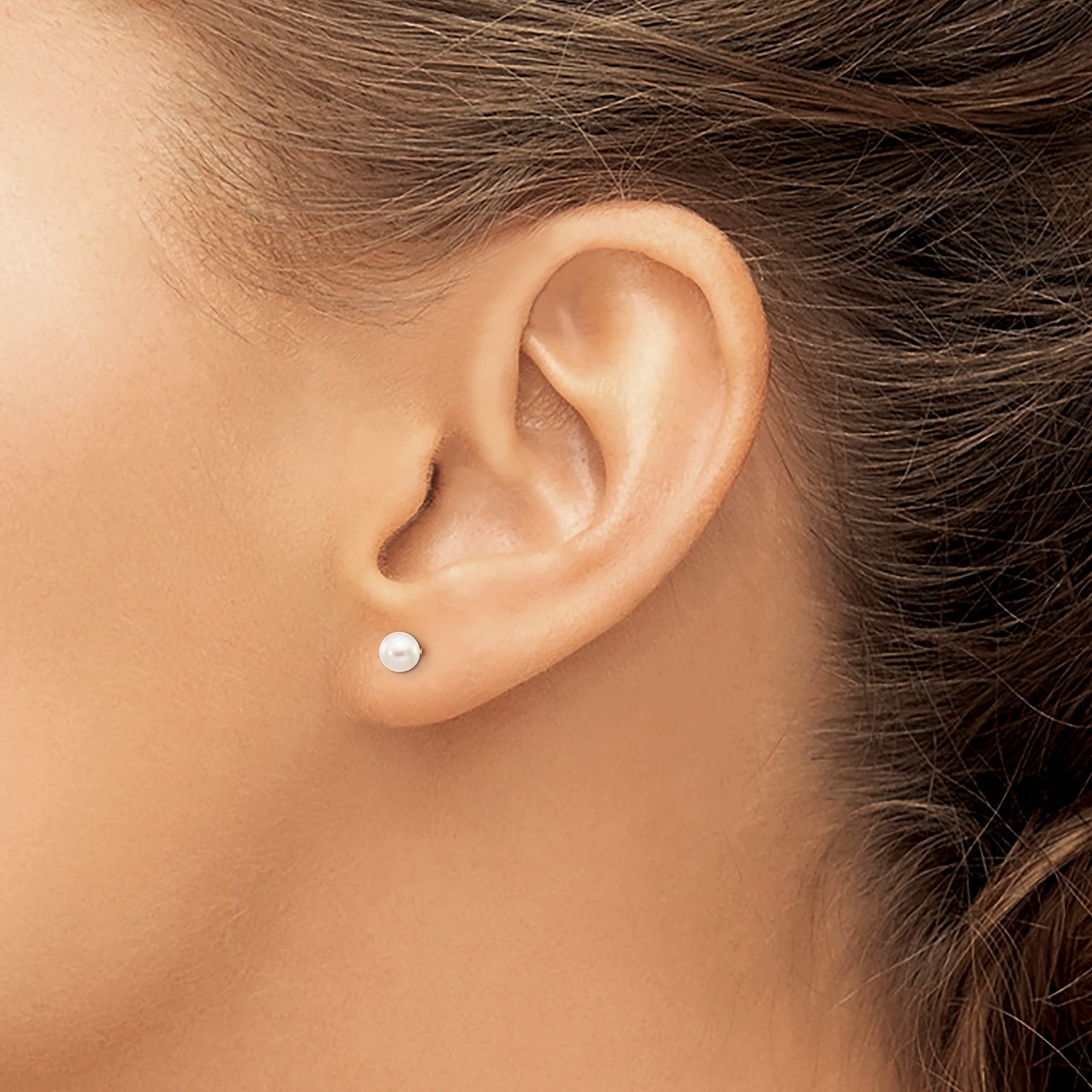 14K Solid Yellow Gold 4mm White Round Freshwater Cultured Pearl Stud Earrings for Women - Classic Elegant Jewelry Gift for Bridal, Wedding, Anniversary & Special Occasions