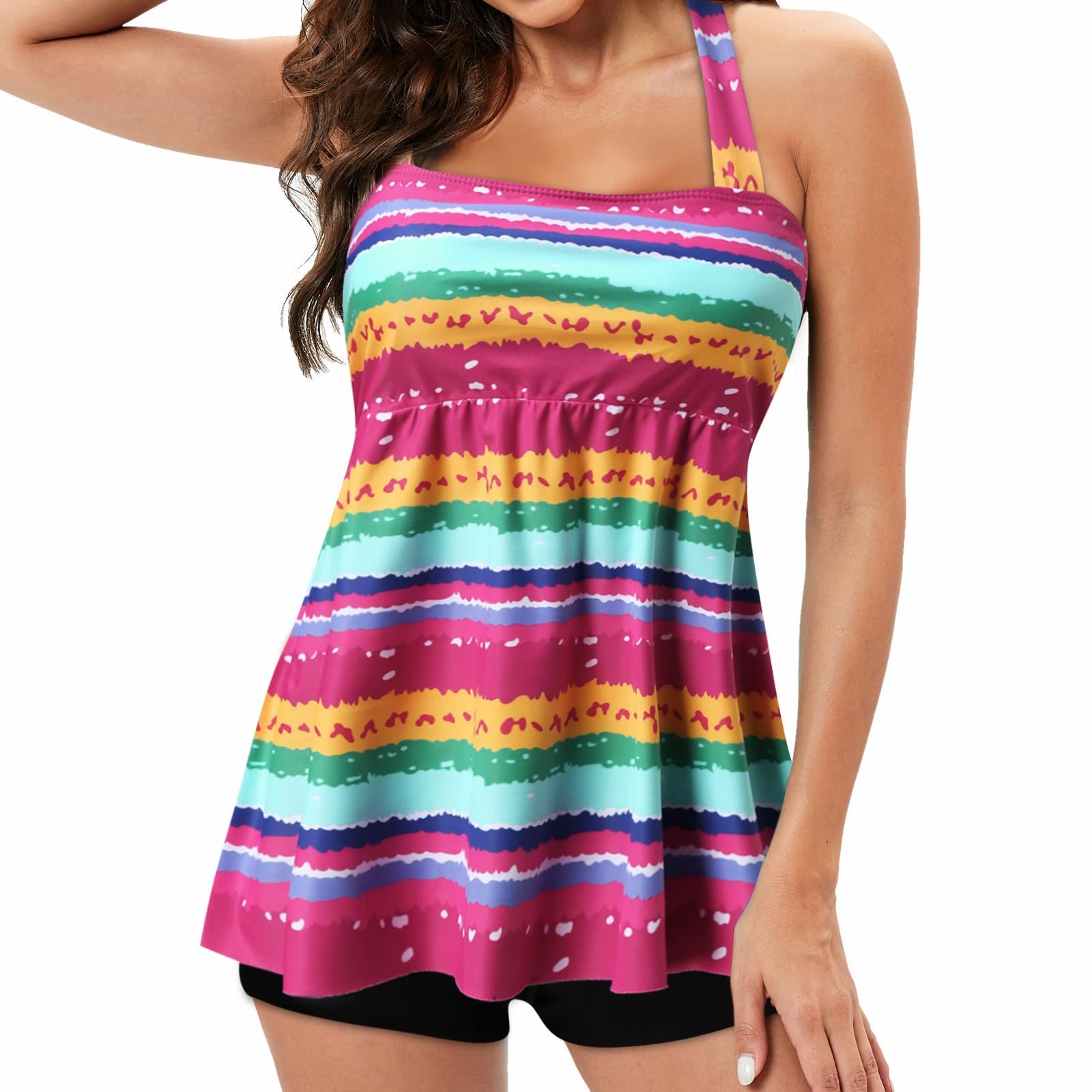 **Women's Underwire Two-Piece Swimsuits - Strappy Back Tankini Set in Plus Sizes, Floral Print - Perfect for Beach Vacations & Pool Parties**