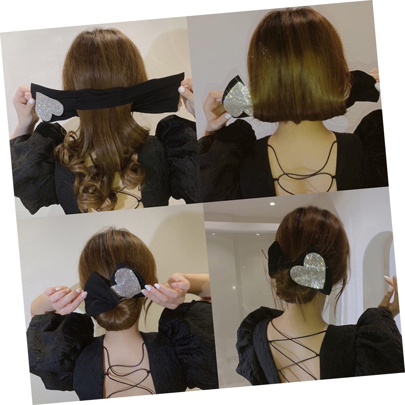 FRCOLOR Invisible Hair Bun Maker for Women - Heart Shaped Hair Clip with Rhinestones | Perfect for Weddings, Parties & Everyday Hairstyles