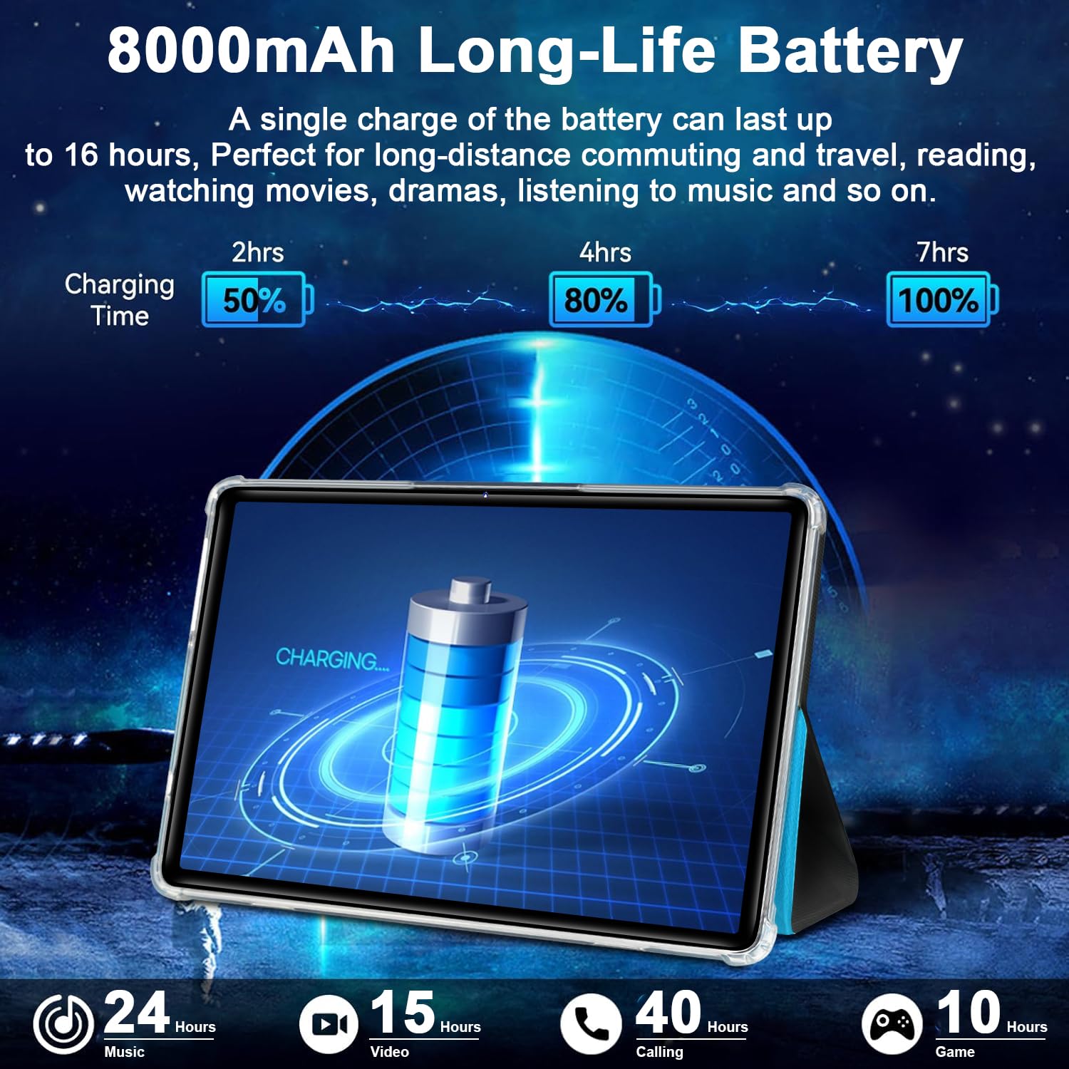 ZIOVO 10 Inch Android 14 Tablet with 22GB RAM 128GB ROM (Expandable to 1TB), Octa-Core 2.0GHz, 8000mAh Battery, 5G WiFi, Widevine L1, Bluetooth 5.0 - Blue Metal Keyboard Bundle for Work, Study & Entertainment