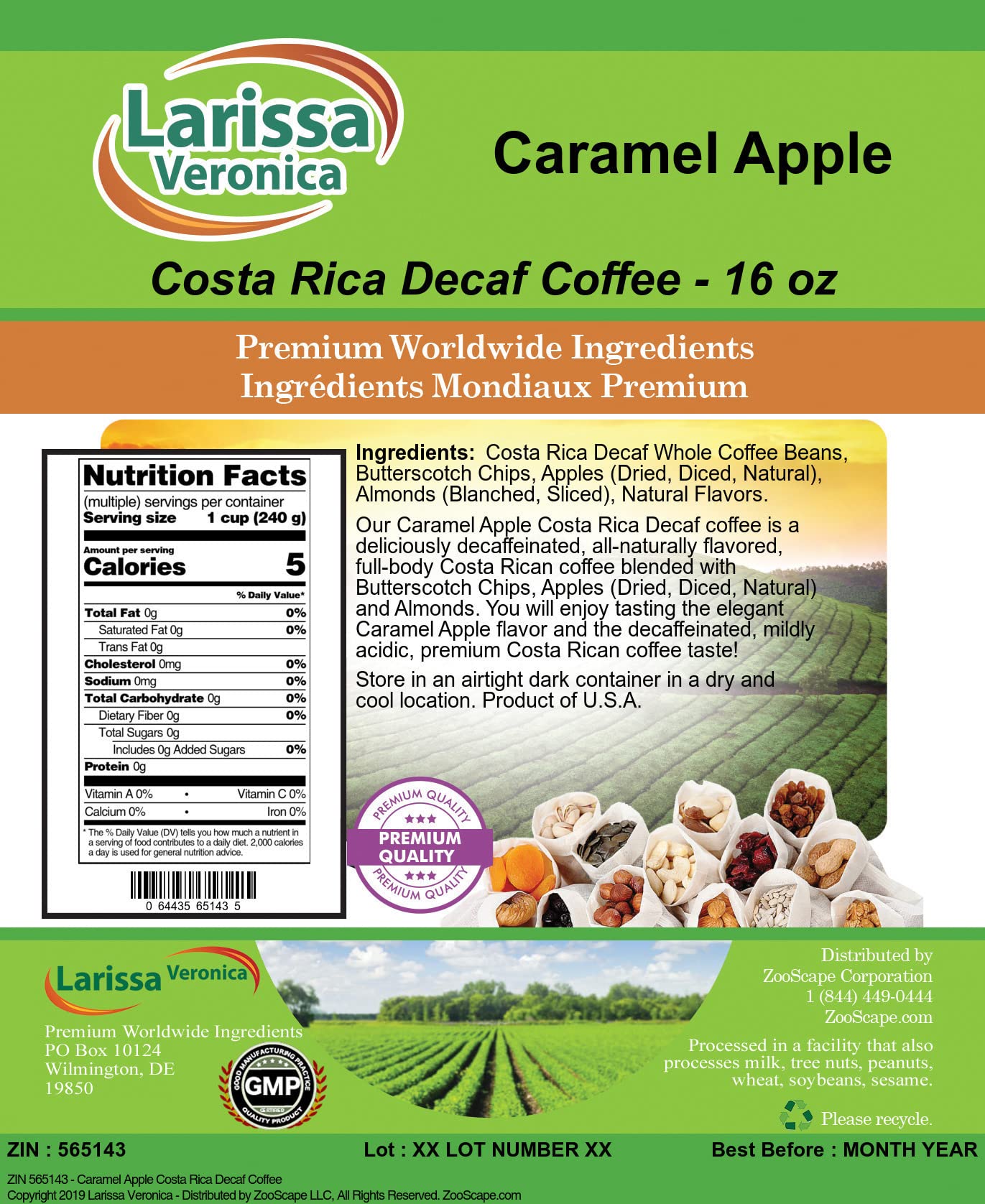 Premium Decaf Costa Rican Caramel Apple Flavored Whole Coffee Beans - Gourmet, Naturally Flavored, 16oz (3 Pack) - Perfect for Fall Evenings, Holiday Gifts & Cozy Coffee Moments