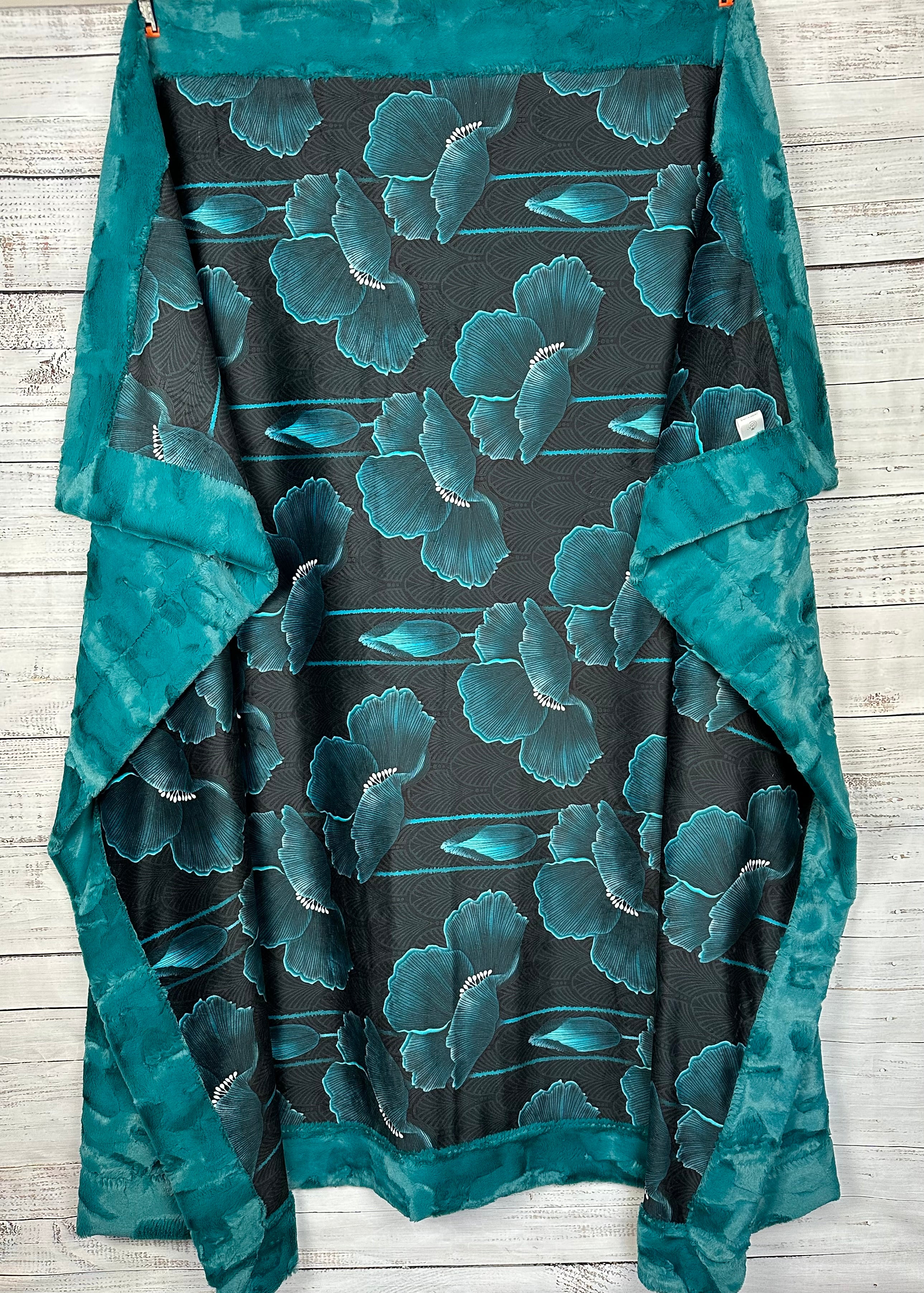 Art Deco Poppies Teal Large Minky Blanket 55x79 - Soft Cozy Throw Blanket for Bed, Couch & Nursery - Perfect for Home Decor, Gift Giving and Cold Weather Comfort