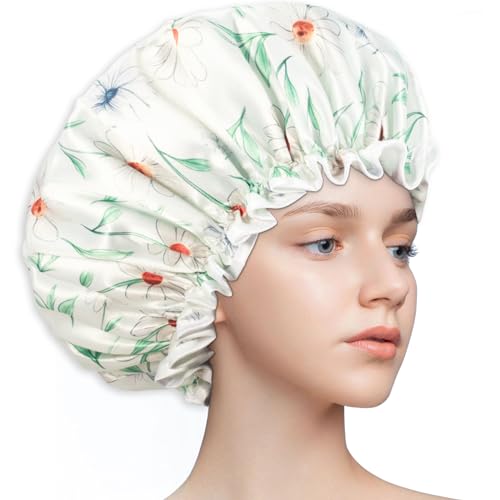 **Auban Waterproof Shower Cap for Women with Long Hair – Reusable Double-Layer PEVA Lining, Soft & Comfortable, Non-Fading Bath Shower Cap – Perfect for Swimming, Spa, Hair Care & Travel**