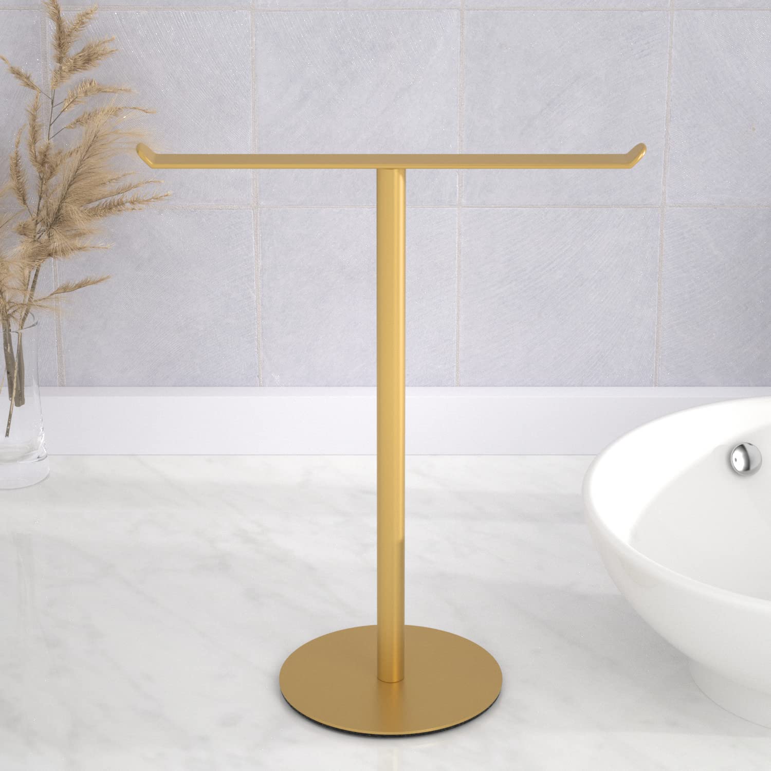 Gold T-Shape Hand Towel Stand - Bathroom & Kitchen Towel Holder Organizer for Fingertip & Display Towels - Perfect for Home, Hotel, and Spa Decor