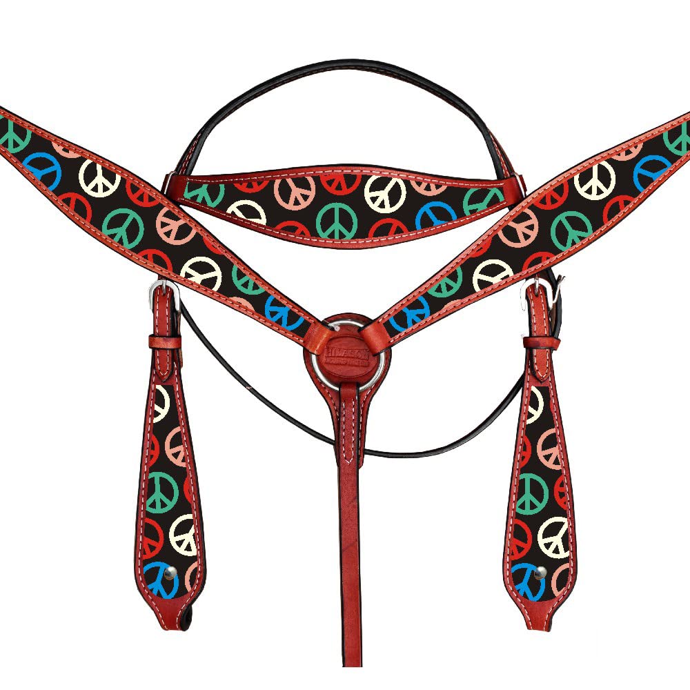 Premium HILASON Western Horse Leather Headstall & Breast Collar Tack Set - Genuine Mahogany Leather for Comfort & Durability | Complete Bridle & Harness for Trail Riding, Training & Show Horses | Western Equestrian Equipment
