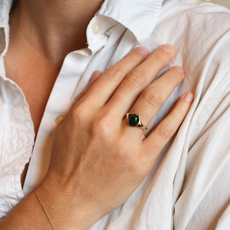 Solid Gold Black Opal Aura Signet Ring for Men & Women - Elegant Handmade Jewelry Gift for Wedding, Anniversary & Special Occasions