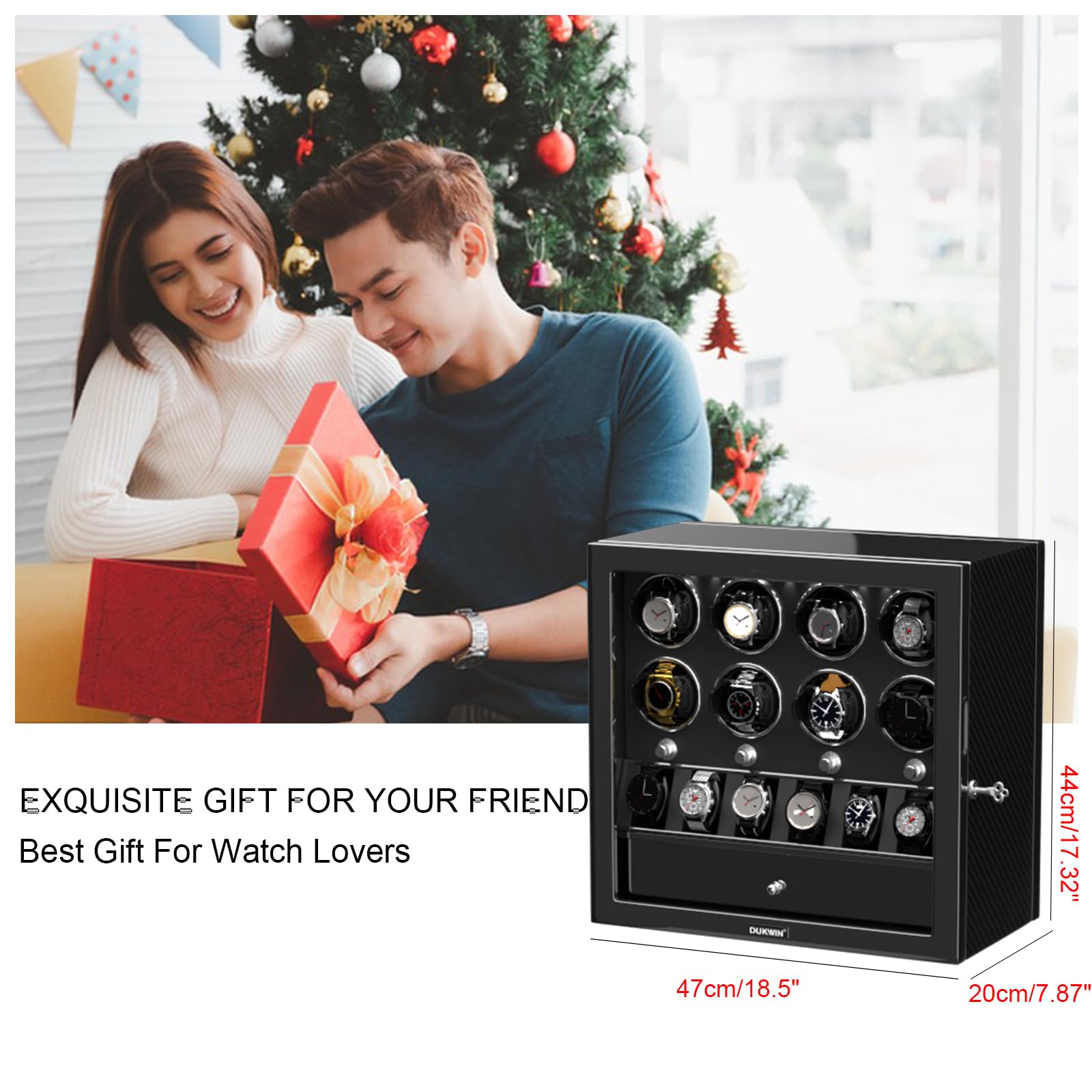 Premium DUKWIN Watch Winder for 2/4/6/8 Automatic Watches - Lockable Luxury Watch Box with Jewelry Storage | Super Quiet Mabuchi Motor, High-Gloss Piano Finish & LED Lighting | Perfect for Watch Collectors, Travel & Home Display