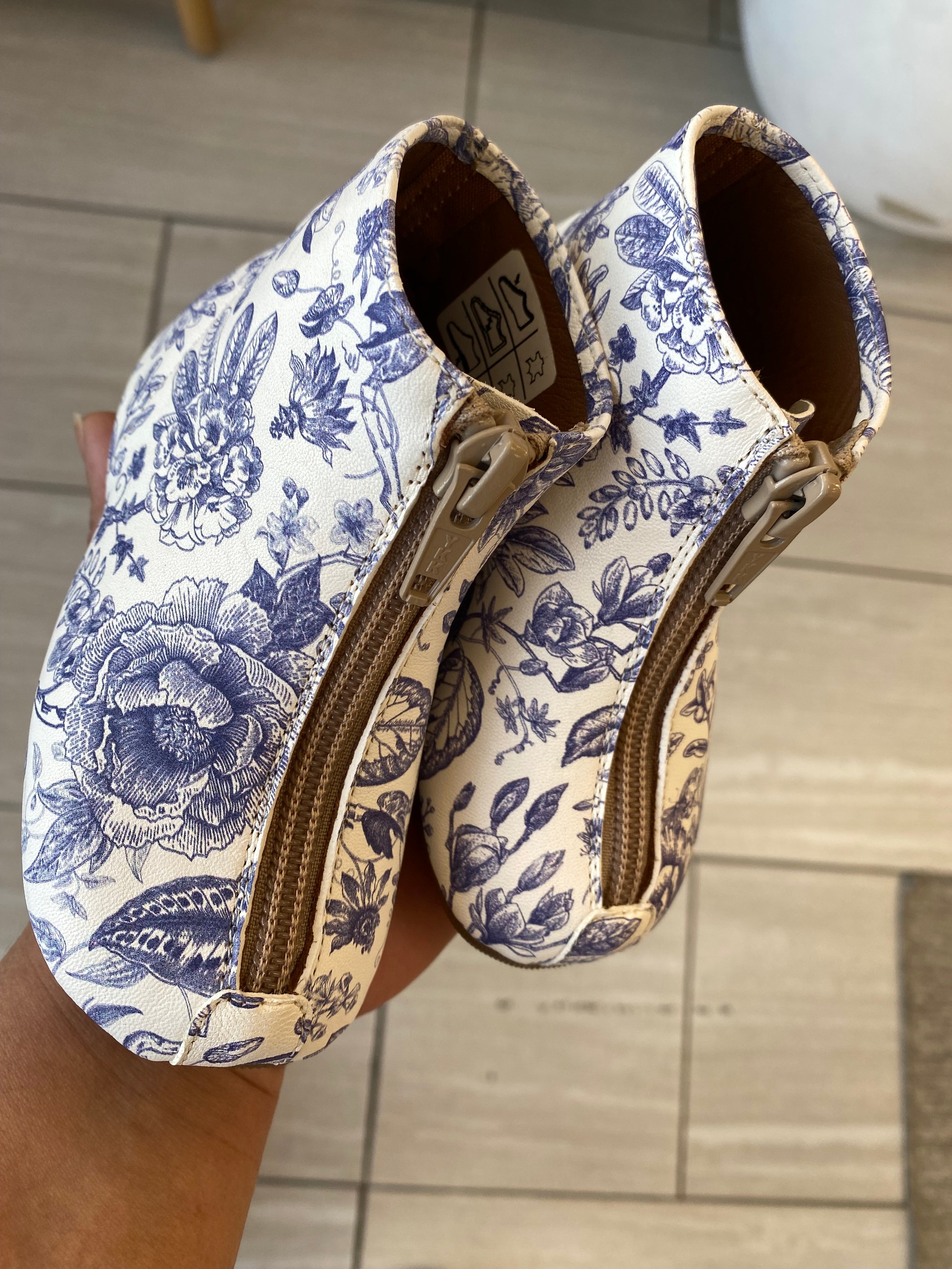 Pepe White and Blue Floral Zipper Baby Booties - Soft Non-Slip Infant Shoes for Newborns & Toddlers - Perfect for First Steps, Photo Shoots & Special Occasions