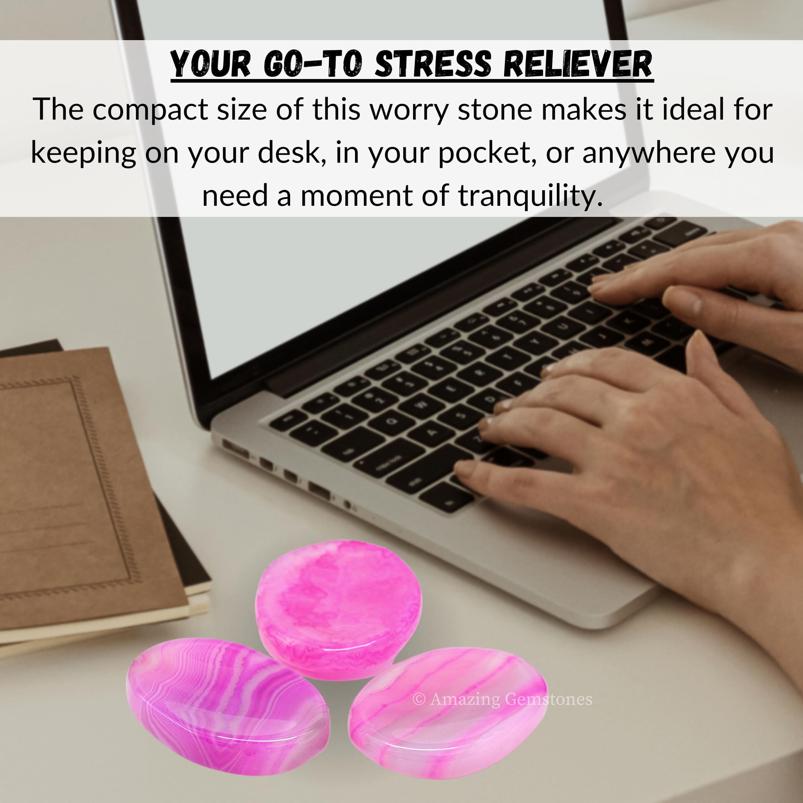Pink Onyx Worry Stone - Natural Healing Crystal for Stress Relief & Meditation - Unique Gift for Women & Men - Perfect for Relaxation, Anxiety Relief, and Mindfulness Practices