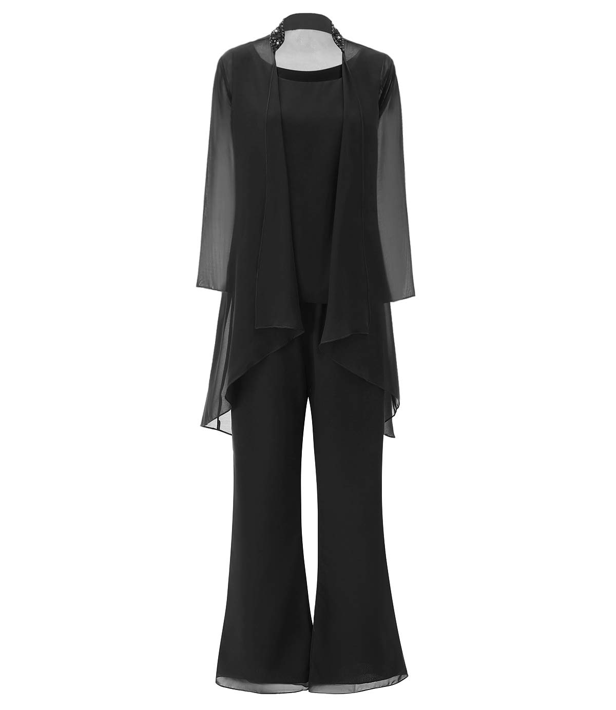 Fitty Lell Women's Plus Size 3-Piece Mother of The Bride Pant Suit Set with Jacket & Long Sleeve Evening Dress | Elegant Wedding Guest Outfit for Special Occasions