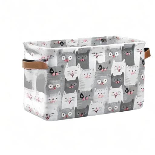 Funny Cat Fabric Storage Basket - Foldable Laundry Bin & Organizer for Baby Clothes, Dog Toys, Books (16×12×8 Inches) | Perfect for Nursery, Pet Room & Closet Organization