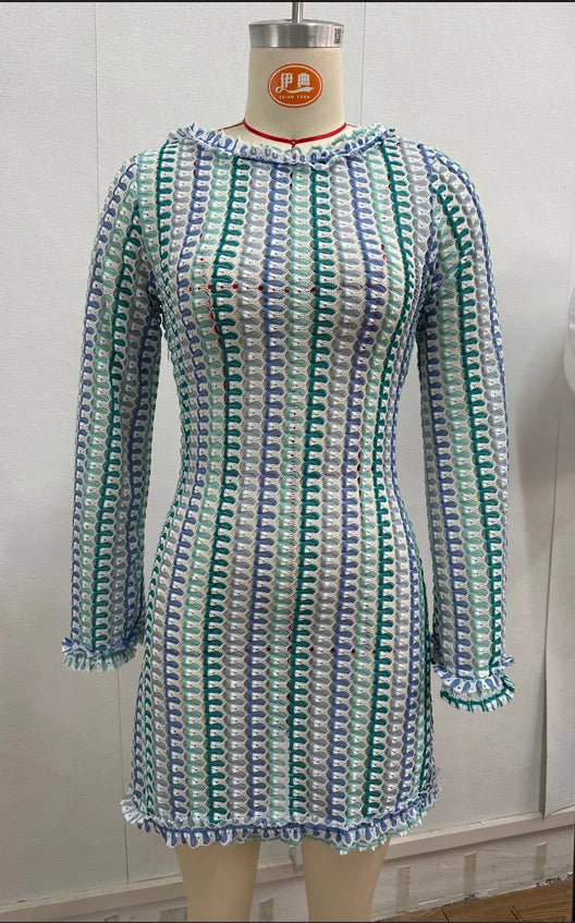 Women's Backless Knitted Beach Dress - Hollow Out Mini Boho Cover Up Dress with Long Sleeves for Summer | Elegant & Colorful Bikini Cover Up | Perfect for Beach Vacations, Pool Parties & Tropical Getaways 2024