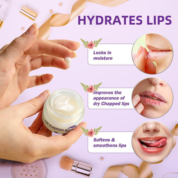 Overnight Lip Sleeping Mask with Collagen & Peptide Complex - Hydrating Lip Balm for Dry, Cracked Lips & Wrinkle Repair - Nourishing Lip Care Treatment (20g) - Perfect for Nighttime Lip Therapy & Daily Moisturizing