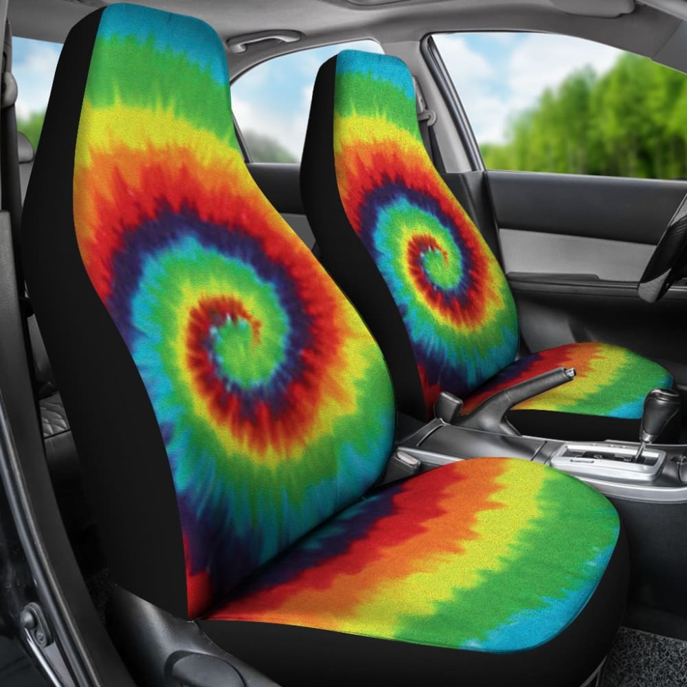 Abstract Tie Dye Rainbow Car Seat Covers - Waterproof & Non-Slip Universal Fit for Cars, SUVs, Trucks - Vibrant Bohemian Style Interior Decor for Road Trips & Daily Commute
