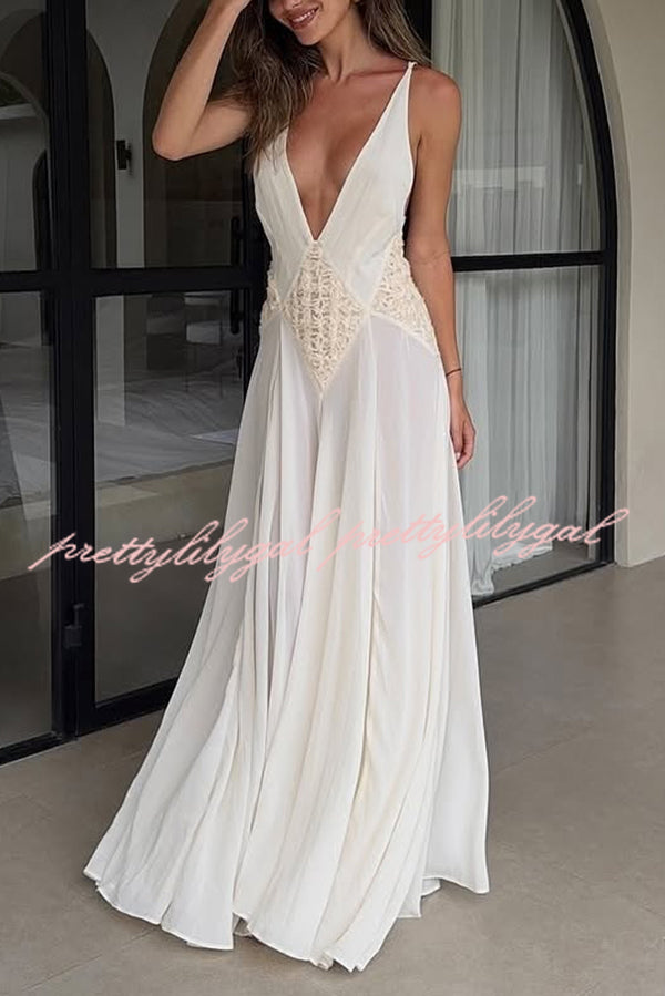 Venus By The Sea Tulle Lace Patchwork Backless Flowy Maxi Dress for Women - Elegant Beach Wedding Guest Dress & Summer Party Gown