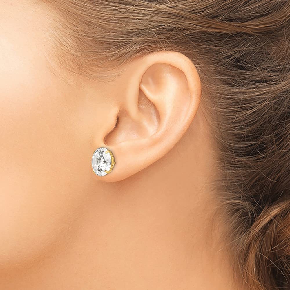 14K Yellow Gold 12mm Round Cubic Zirconia Stud Earrings for Women - Hypoallergenic Fine Jewelry Gift for Her - Perfect for Weddings, Parties & Everyday Wear