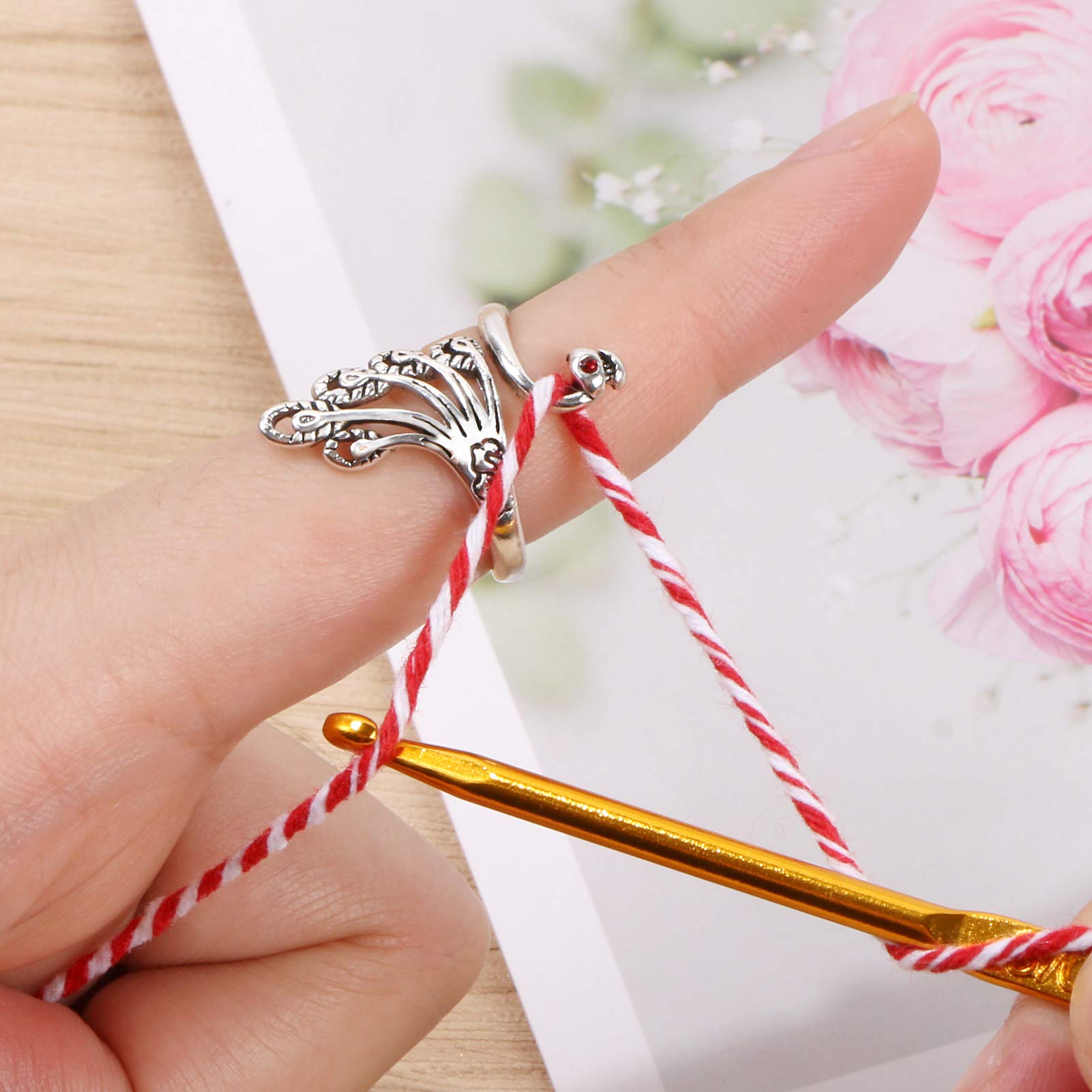 MIKIMIQI 2 Pack Adjustable Knitting Loop Crochet Rings - Yarn Guide Finger Holder for Faster Knitting & Crocheting | Perfect for Beginners, DIY Crafts, and Handmade Projects