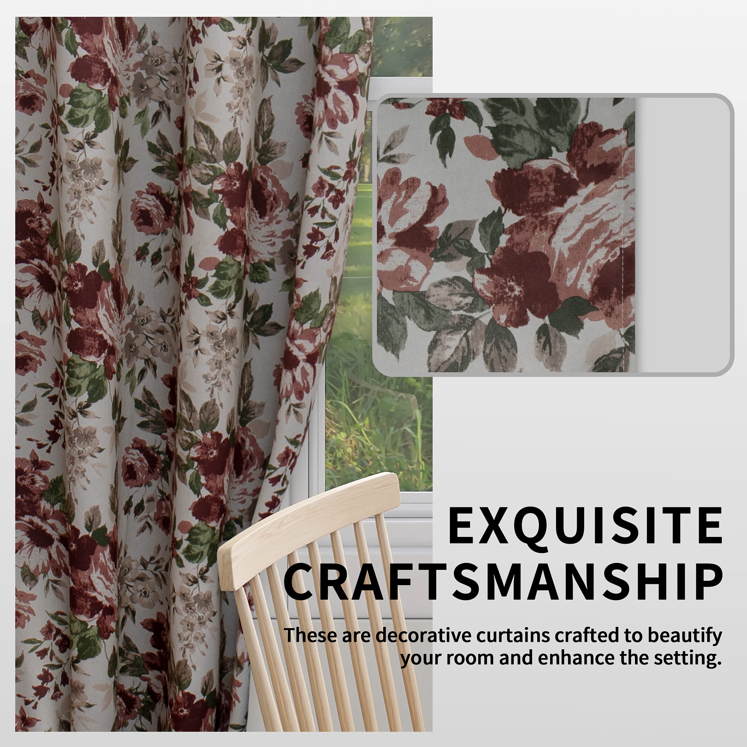 Floral Print Blackout Curtains 63 Inch Length - Thermal Insulated Room Darkening Window Drapes with Grommet Top for Bedroom, Living Room & Nursery (Set of 2 Panels, Gray) - Perfect for Light Sleepers, Home Theater & Daytime Napping