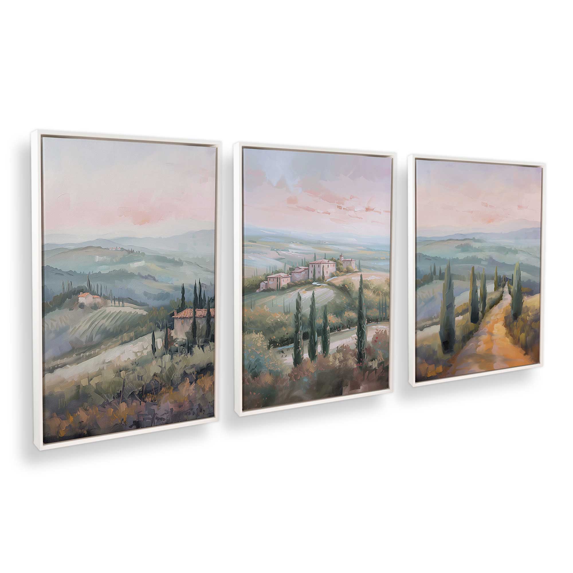 Tuscany Sunset Canvas Wall Art - Set of 3 Hand-Painted Landscape Prints for Living Room, Bedroom & Office Decor | Italian Countryside Scenery Home Décor