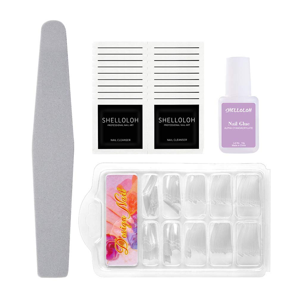 SHELLOLOH 100Pcs Clear Nail Tips with Glue Gel Set - Professional Nail Art Kit Includes Nail File, Lint Free Wipes & Salon Tools for DIY Manicures at Home | Perfect for Nail Extensions, Acrylics & French Tips