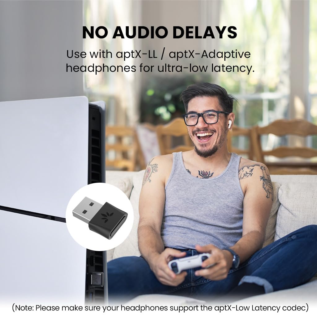 Avantree DG80 USB Bluetooth 5.3 Adapter for PS5, PC, Gaming Consoles - Wireless Audio Transmitter Dongle for Bluetooth Headphones & Earbuds with aptX-Adaptive/Low Latency - Perfect for Gaming, Streaming & Home Theater Systems