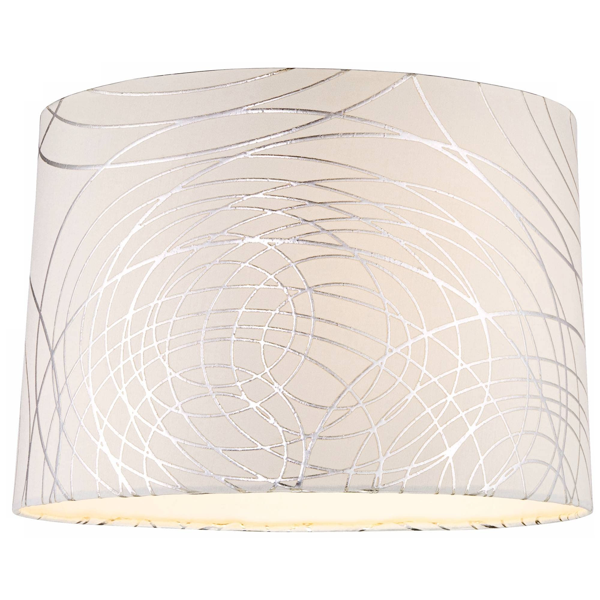 Set of 2 Round Hardback Tapered Drum Lamp Shades - Off-White with Silver Circles, 15