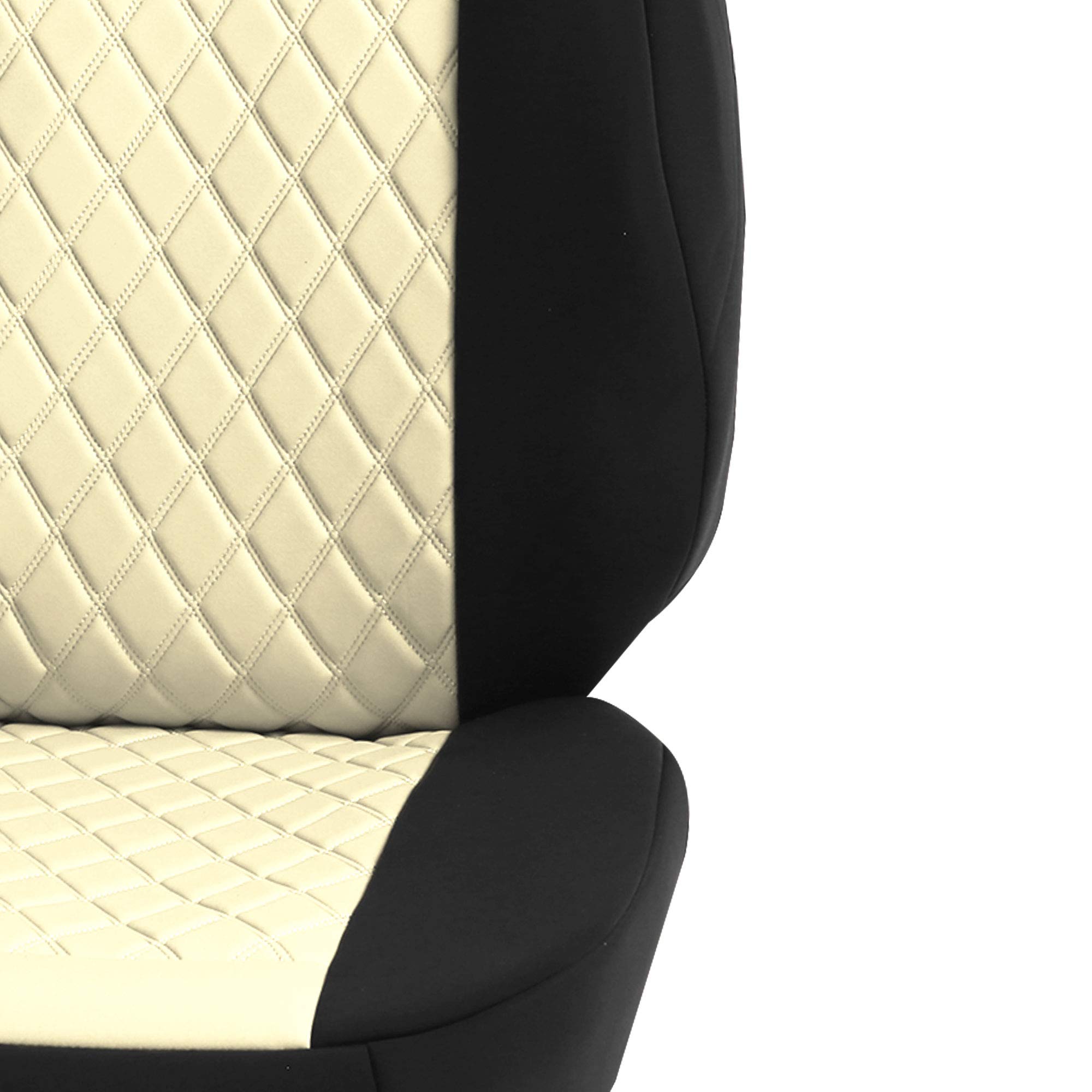 FH Group Neosupreme Car Seat Covers - 2 Pack Universal Fit Water Resistant Seat Cushions for Cars, Trucks & SUVs (Beige/Black) | Car Seat Protector for Comfort & Style | Perfect for Road Trips, Commuting & Family Travel