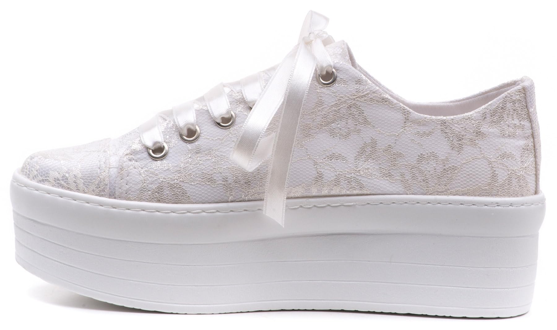 Personalized Bridal Wedding Sneakers for Bride - Lace Platform Tennis Shoes with Flat Sole (Size 38 EUR / 7.5 US) - Perfect for Wedding Ceremony, Reception & Honeymoon Travel