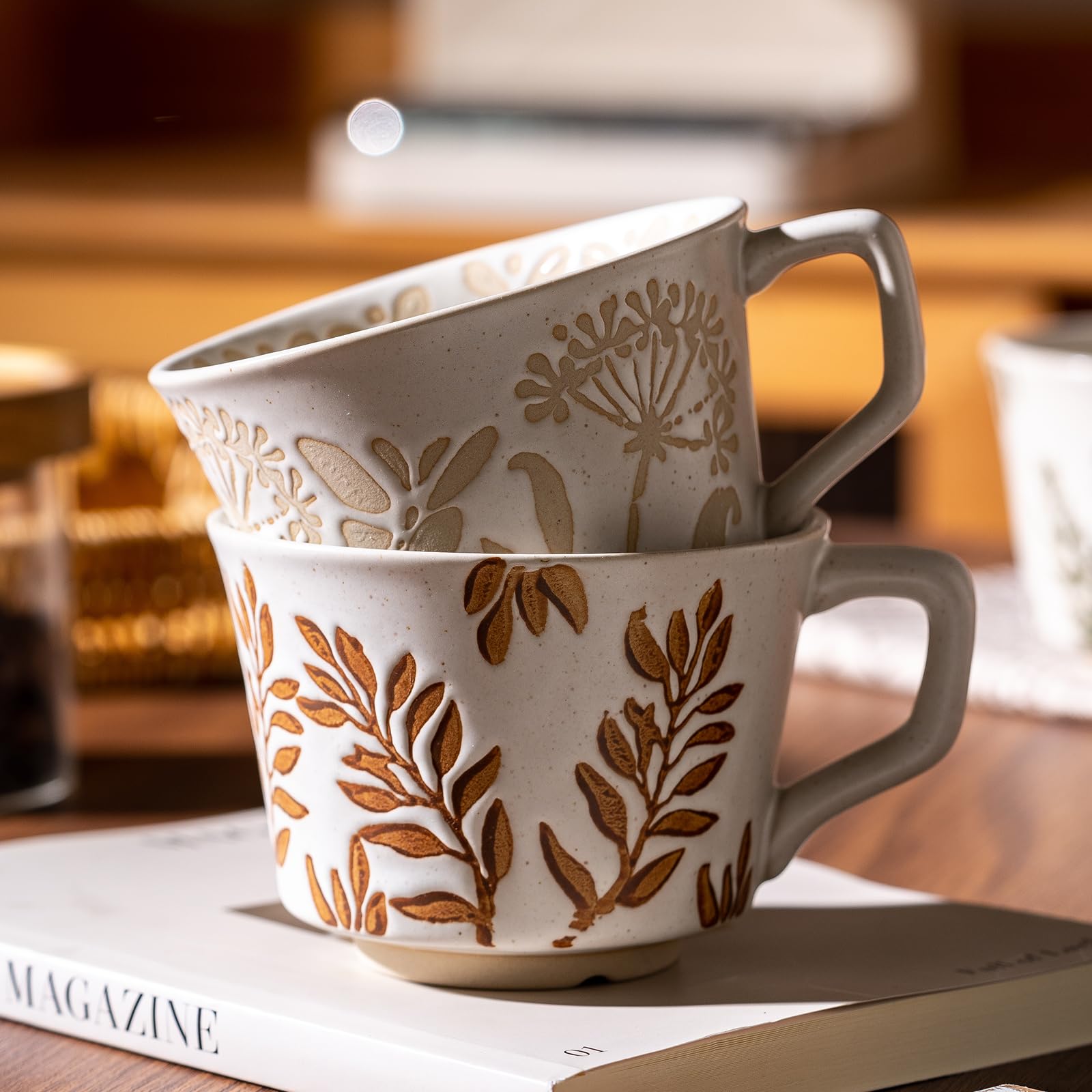 Premium 11 oz Ceramic Coffee Mugs Set of 4 with Luxury Spoons - Stoneware Cups for Coffee, Tea, Latte & Cappuccino - Dishwasher & Microwave Safe - Perfect for Office, Home Use or as Birthday Gifts