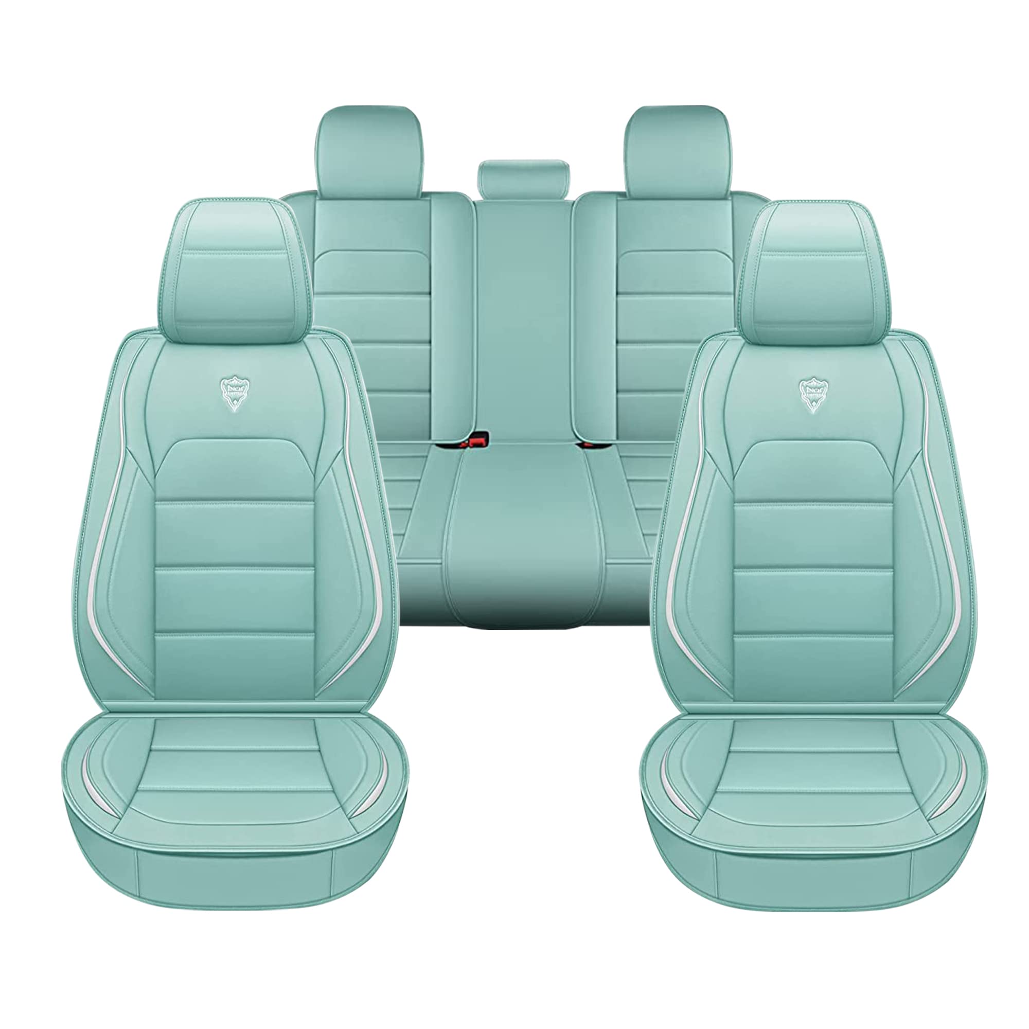 INCH EMPIRE Universal 5-Piece Car Seat Covers - Synthetic Leather Airbag-Compatible Protector for Sedans, SUVs & Trucks | All-Weather Adjustable Fit (Eggshell Blue) - Perfect for Daily Commutes, Road Trips & Family Travel