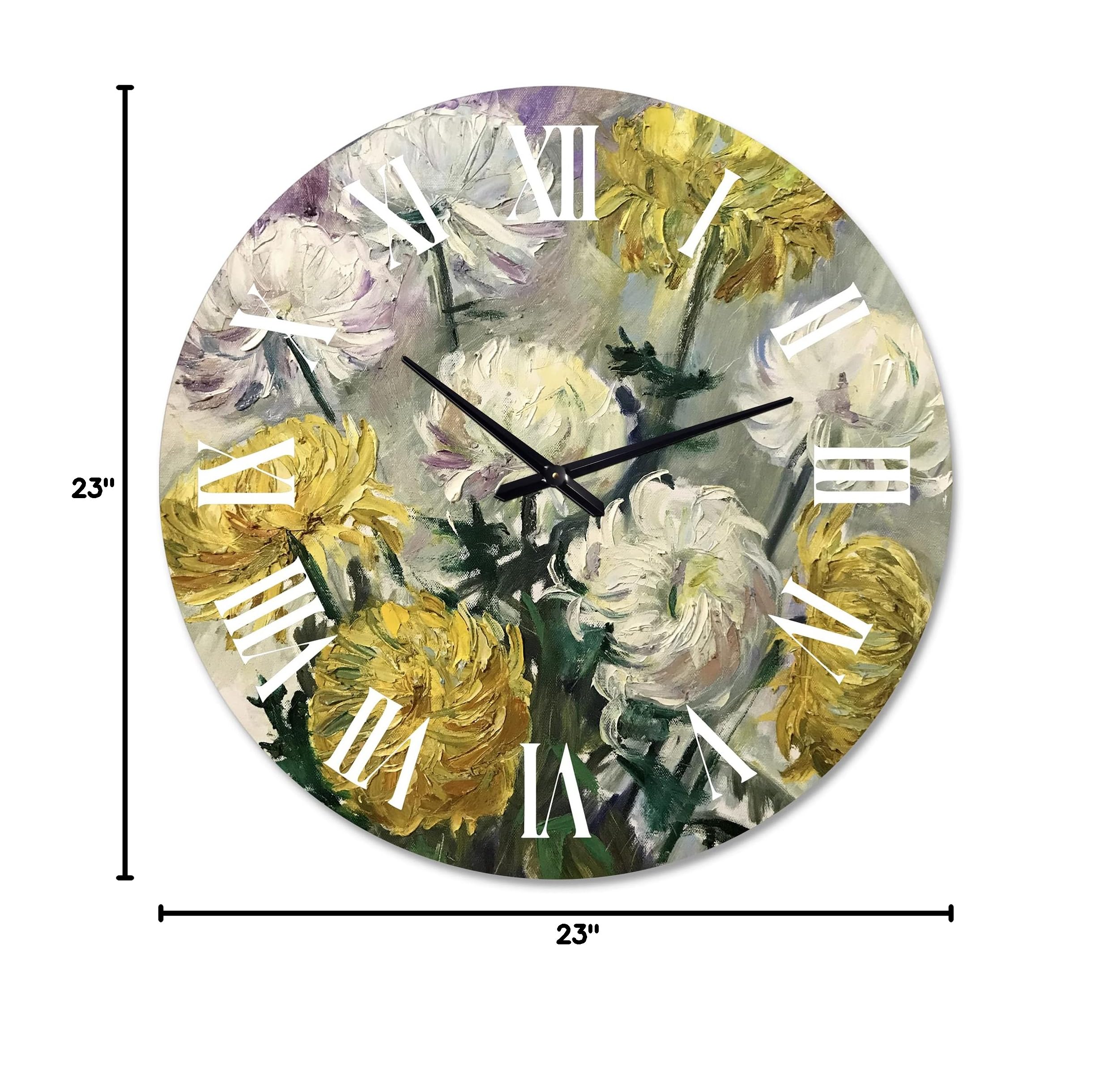 White and Golden Daisies Large Wall Clock - Traditional Floral Botanical Decor for Living Room, Bedroom, Office | Silent Non-Ticking Modern Home Décor
