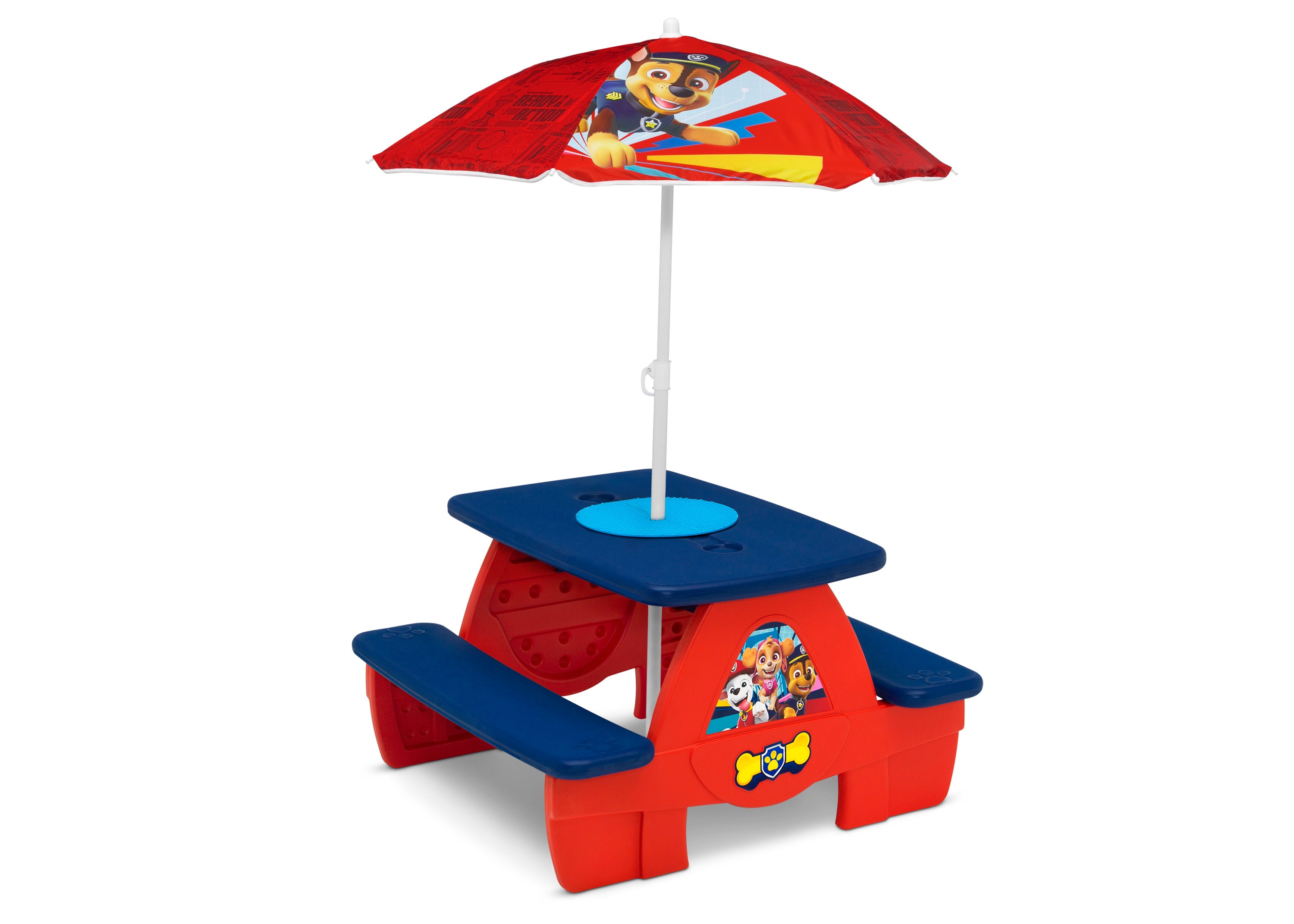 PAW Patrol 4-Seat Kids Picnic Table with Umbrella | Lego-Compatible Activity Tabletop | Outdoor Play & Indoor Learning Fun for Toddlers