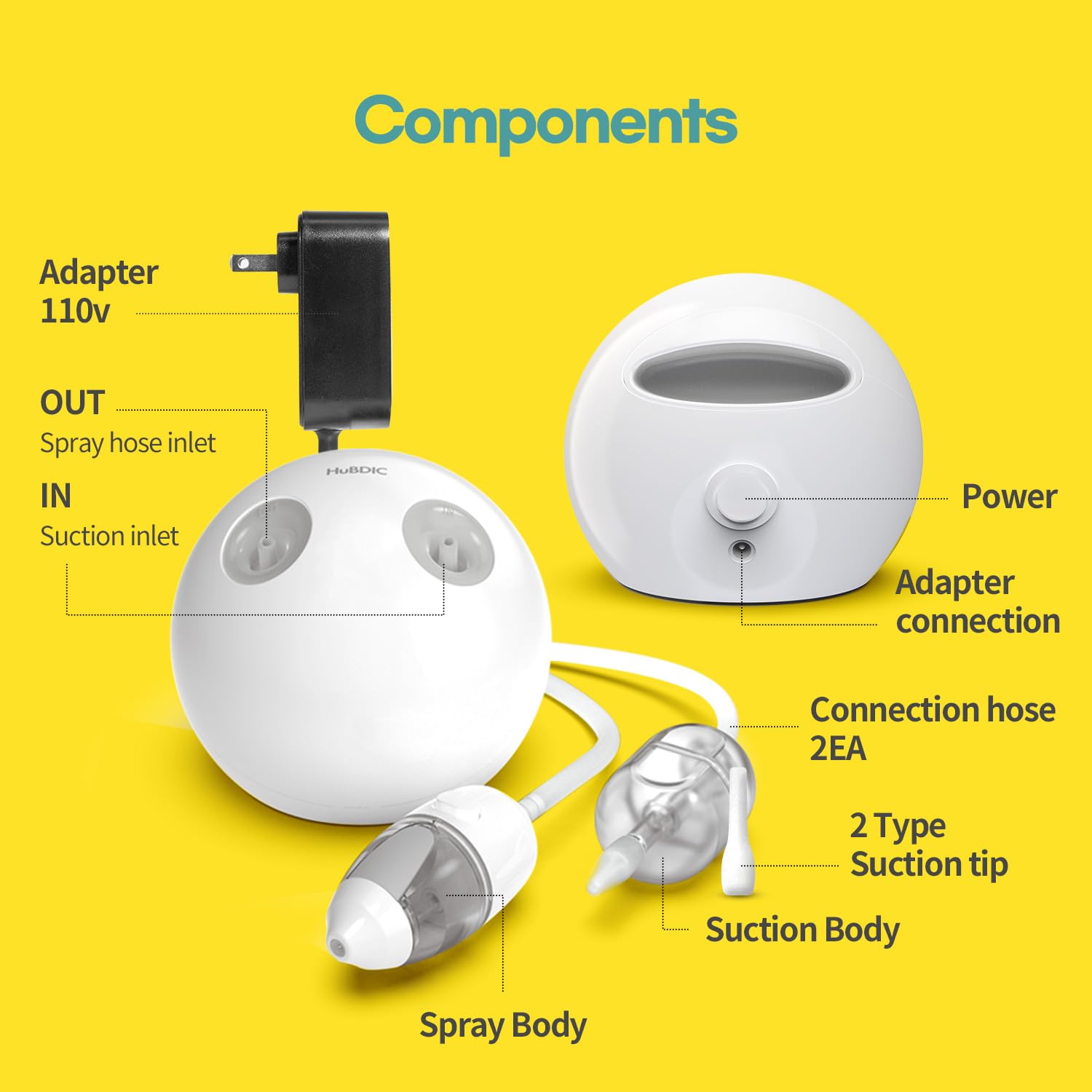 **HubiBaby Electric Nasal Aspirator for Babies & Toddlers - 2-in-1 Nose Cleaner with Nasal Mist Spray - Safe for Newborns & Infants (Yellow) - Perfect for Congestion Relief & Comfortable Sleep**