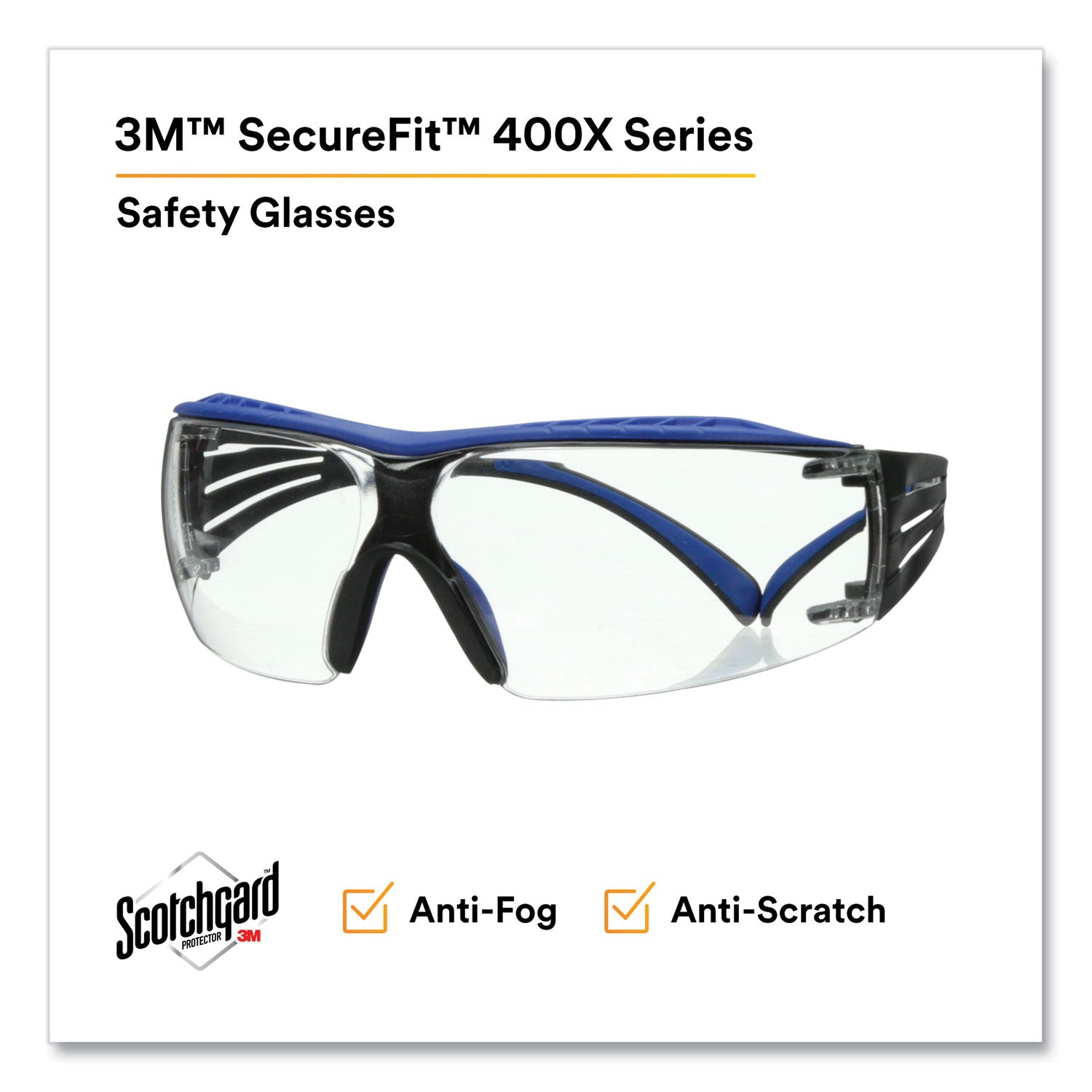 3M™ SecureFit Protective Eyewear 200 Series - Blue/Gray Plastic Frame with Clear Polycarbonate Lens - Safety Glasses for Construction, Woodworking & DIY Projects
