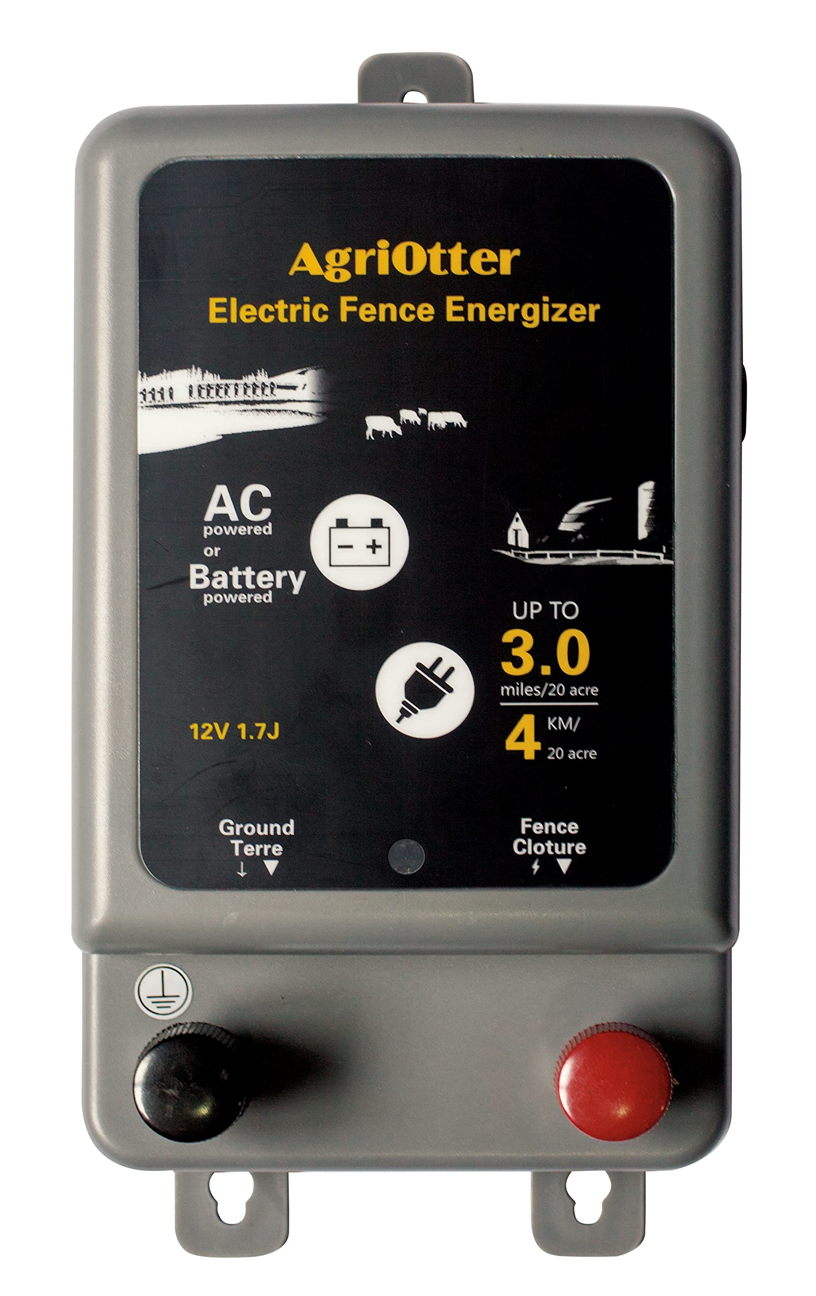 15 Acre Electric Fence Energizer - 8000V 1.75J Pulse Fence Charger with 2-in-1 Power (Battery & AC Outlet) for Farm, Ranch & Livestock Protection
