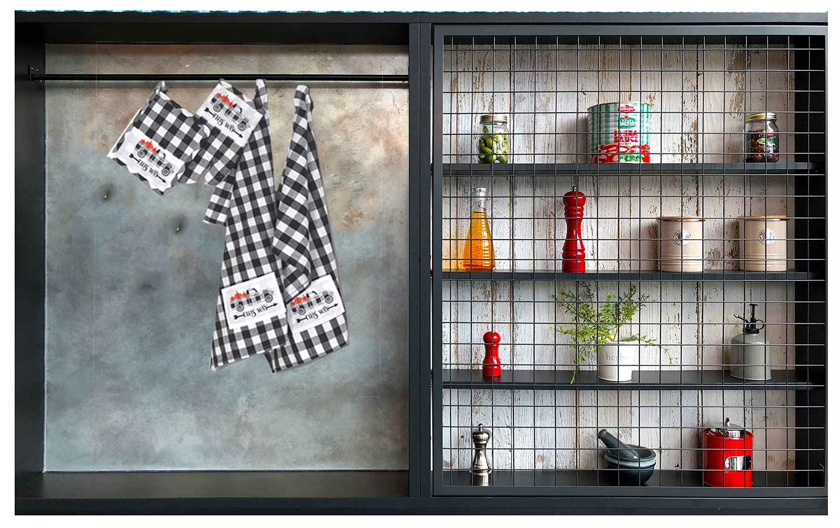 4-Piece Fall Kitchen Set - Buffalo Plaid Pickup Truck with Pumpkins Print - Includes 2 Towels, 1 Potholder & 1 Oven Mitt - Decorative & Functional Kitchen Accessories for Thanksgiving, Autumn Decor & Cozy Farmhouse Style
