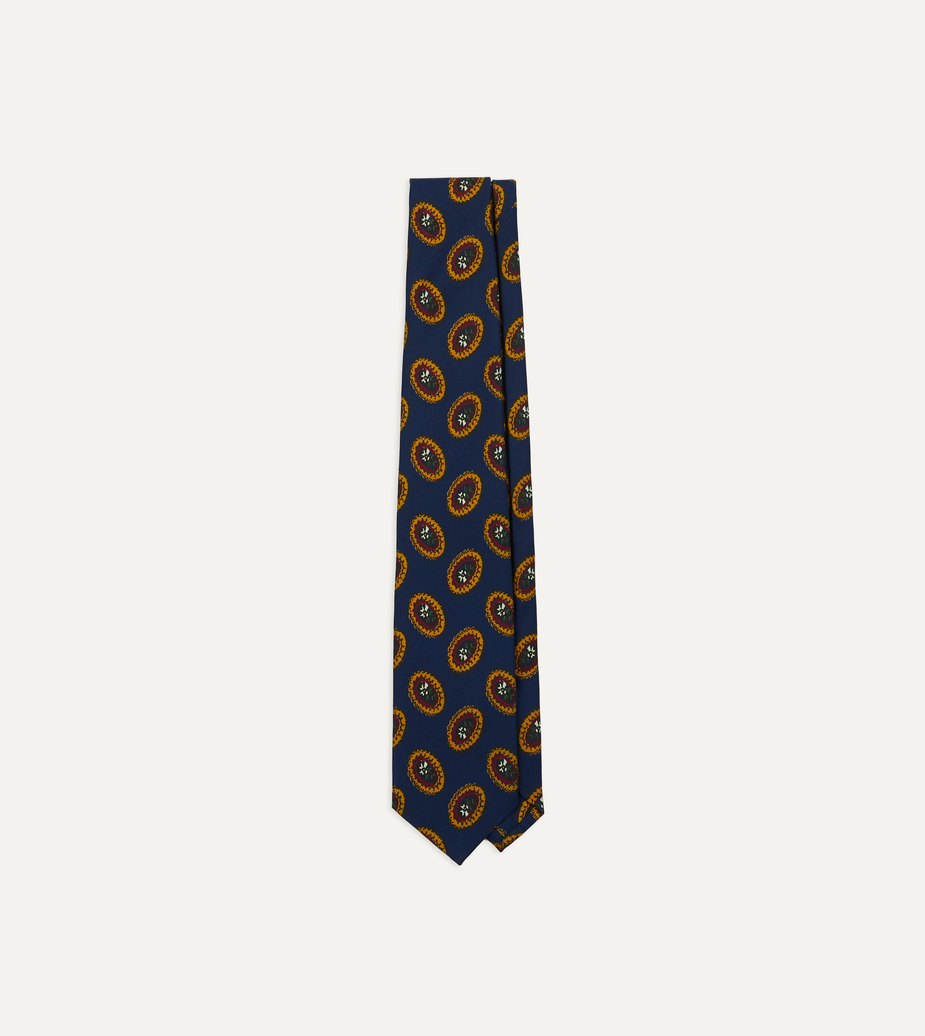 Royal Blue Silk Necktie with Oval Medallion Print - Elegant Self-Tipped Design for Business, Weddings & Formal Occasions