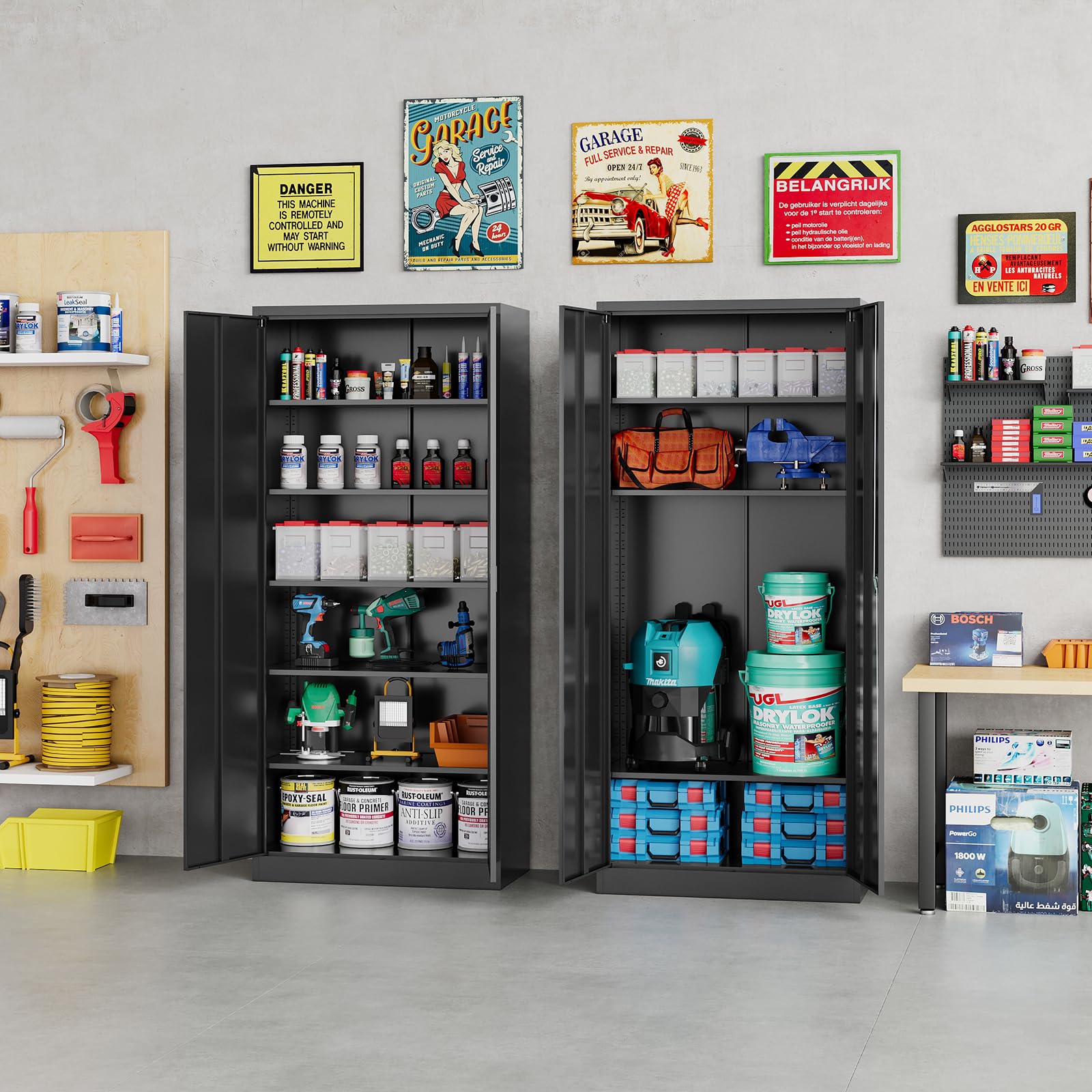 Heavy-Duty Metal Garage Storage Cabinet with Lock - 72