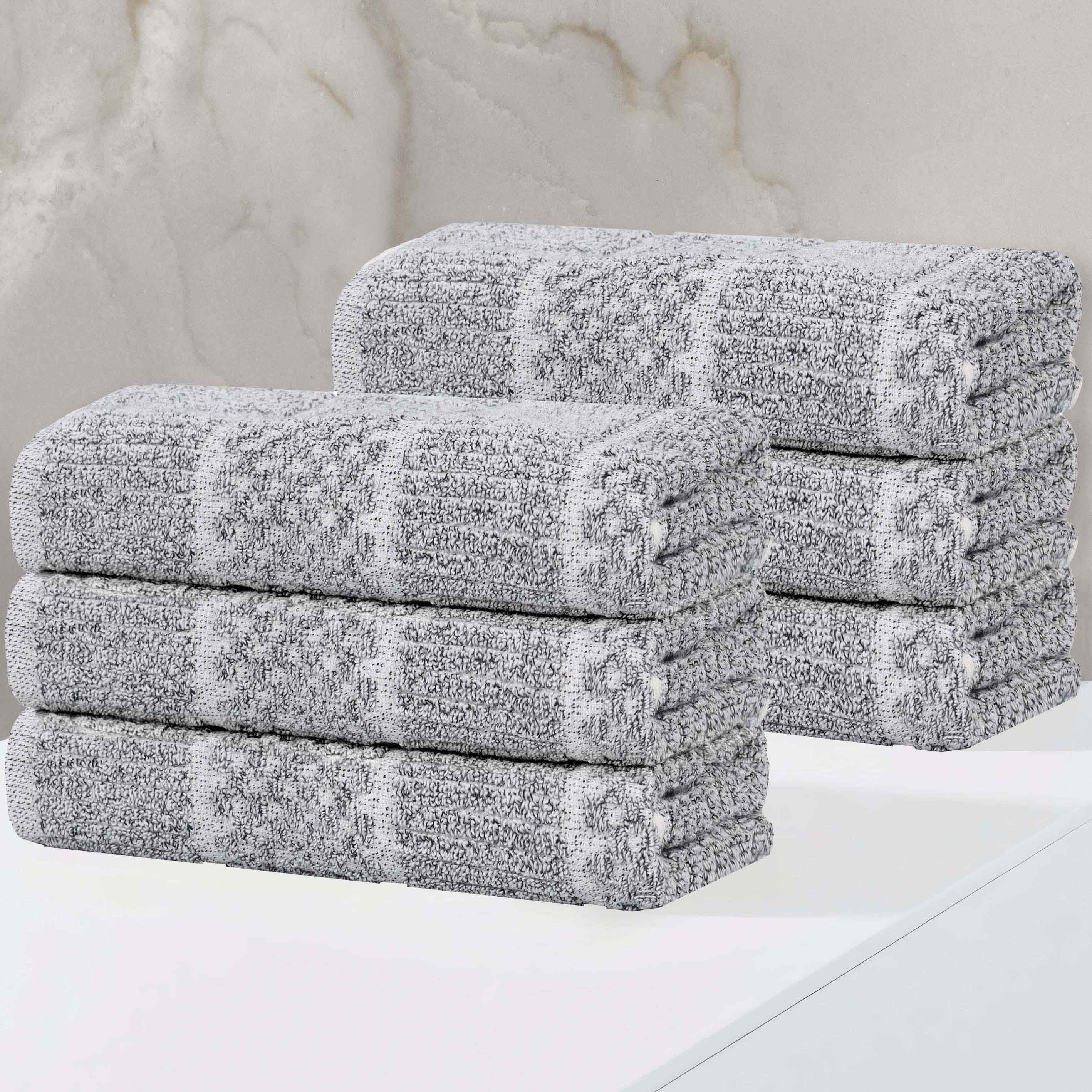 Premium Cotton Blend Checkered and Ribbed Hand Towels Set of 6 - Soft & Absorbent Bathroom, Kitchen, and Guest Towels for Home & Spa Use